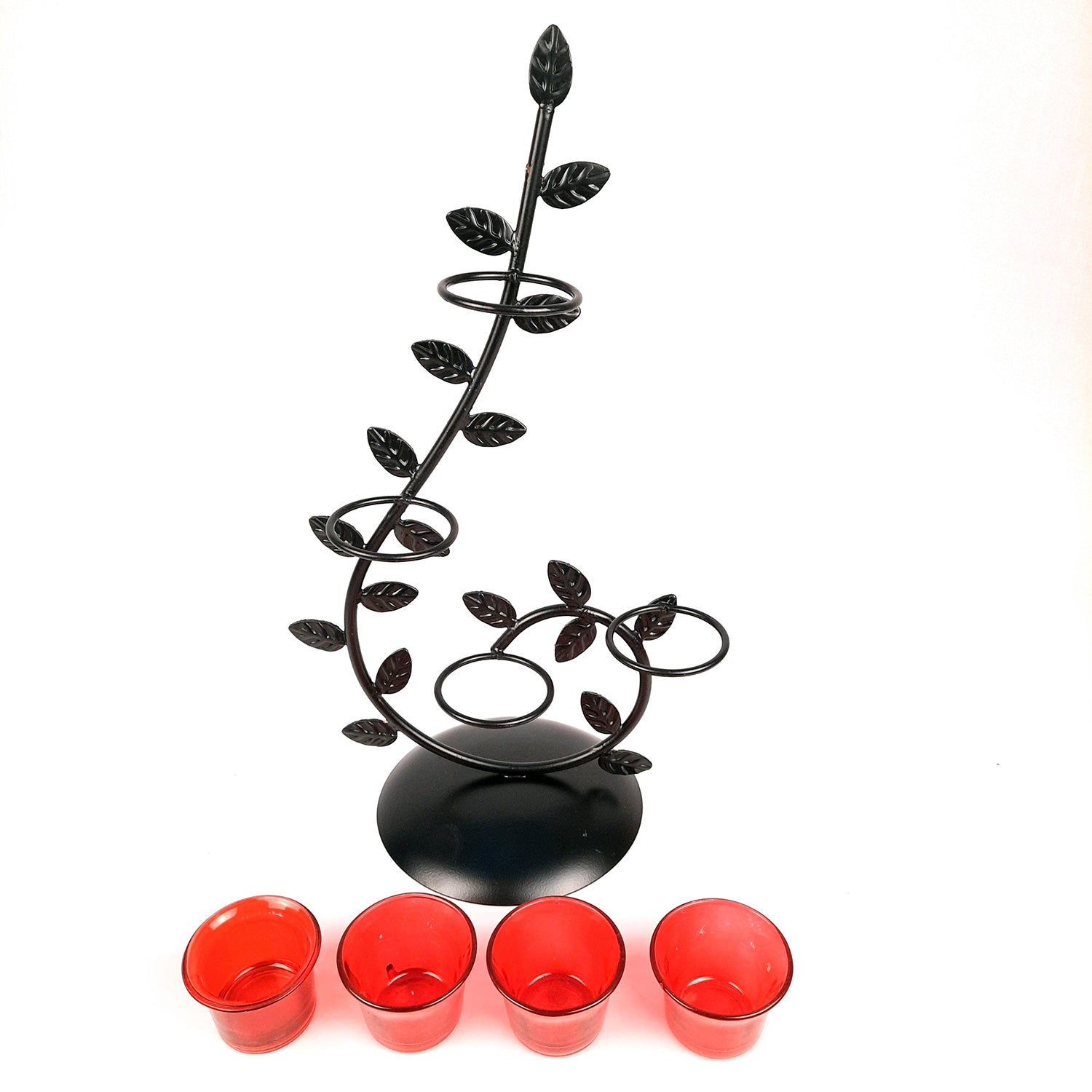 Tea Light Candle Holder With 4 Glass Votive | T Light Stand - for Living Room, Table, Home Decor & Gifts - 17 Inch - Apkamart