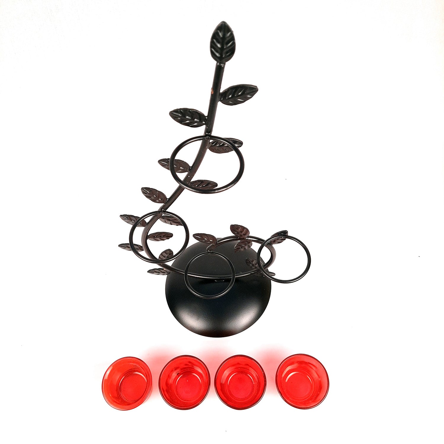 Tea Light Candle Holder With 4 Glass Votive | T Light Stand - for Living Room, Table, Home Decor & Gifts - 17 Inch - Apkamart