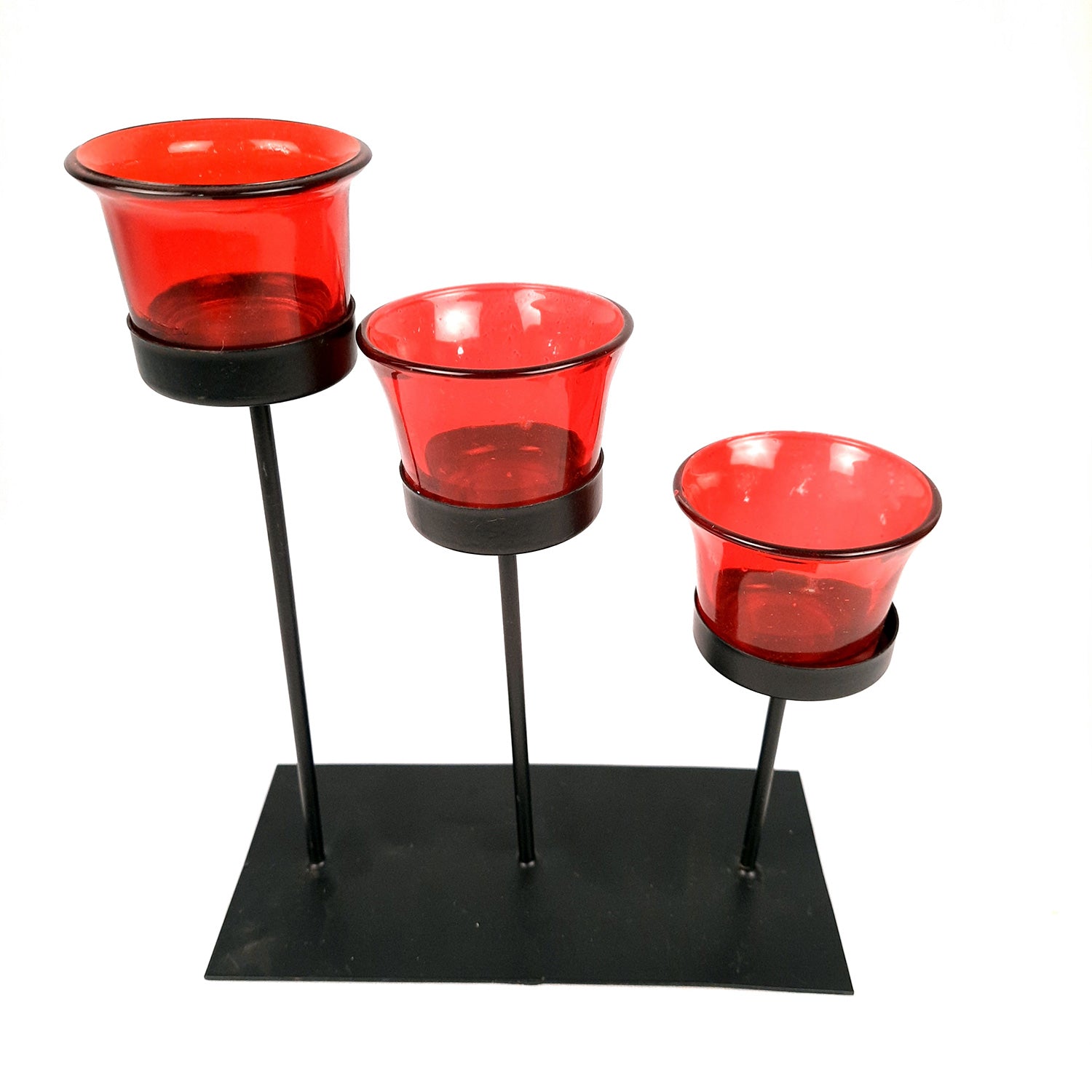 Tealight Candle Stand With 3 Glass Votive Holders | T light Holder - For Home, Living room, Table, Shelf Decor & Gift - Apkamart