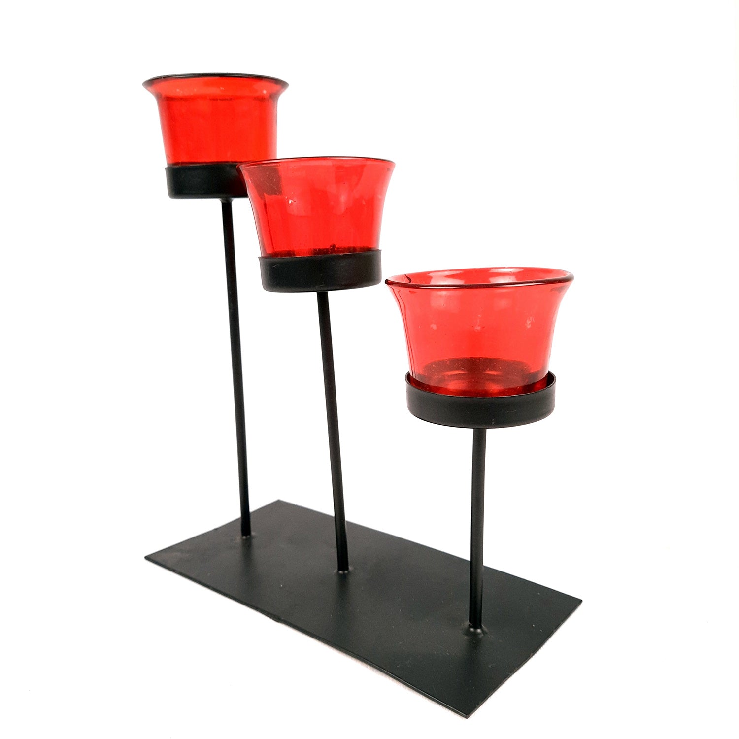 Tealight Candle Stand With 3 Glass Votive Holders | T light Holder - For Home, Living room, Table, Shelf Decor & Gift - Apkamart