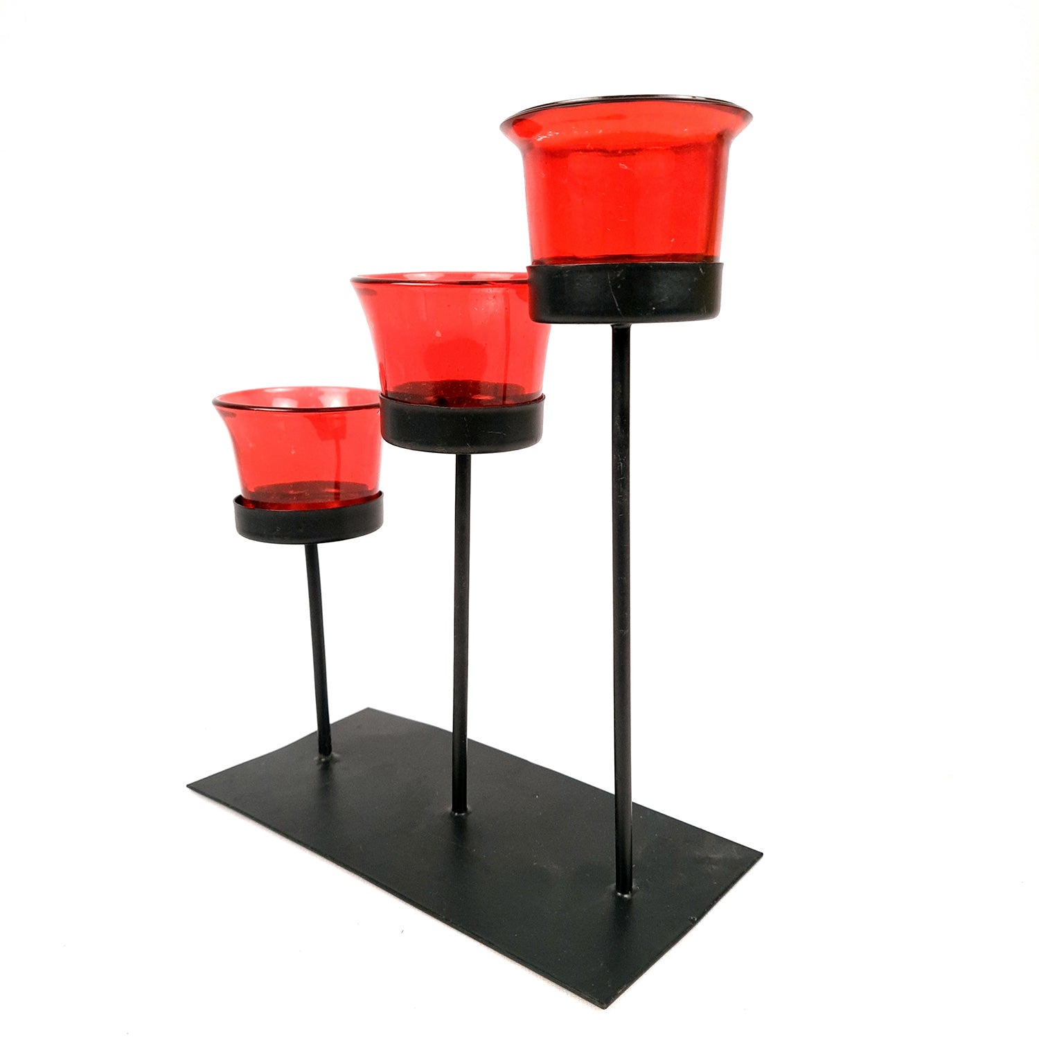 Tealight Candle Stand With 3 Glass Votive Holders | T light Holder - For Home, Living room, Table, Shelf Decor & Gift - Apkamart