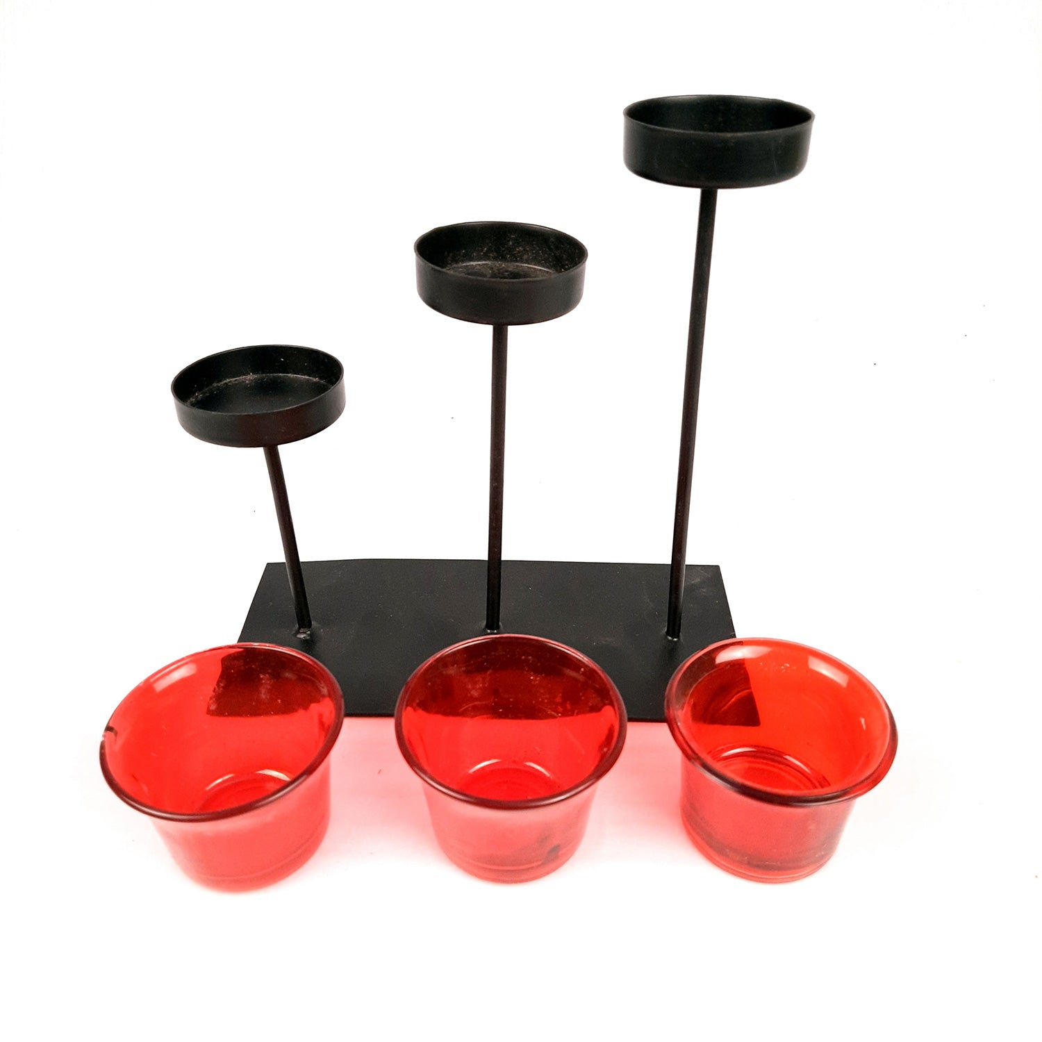 Tealight Candle Stand With 3 Glass Votive Holders | T light Holder - For Home, Living room, Table, Shelf Decor & Gift - Apkamart