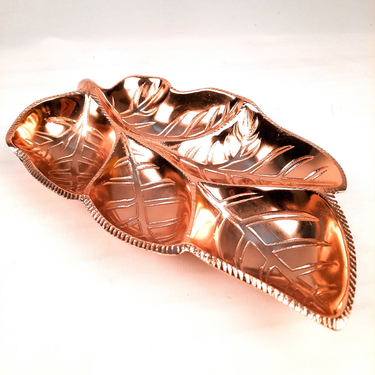 Dry Fruit Serving Tray - Leaf Design | Snacks / Mukhwas Plate With Multiple Sections - For Dining Table, Home Decor | Festival & Diwali Gift - 7 Inch - Apkamart