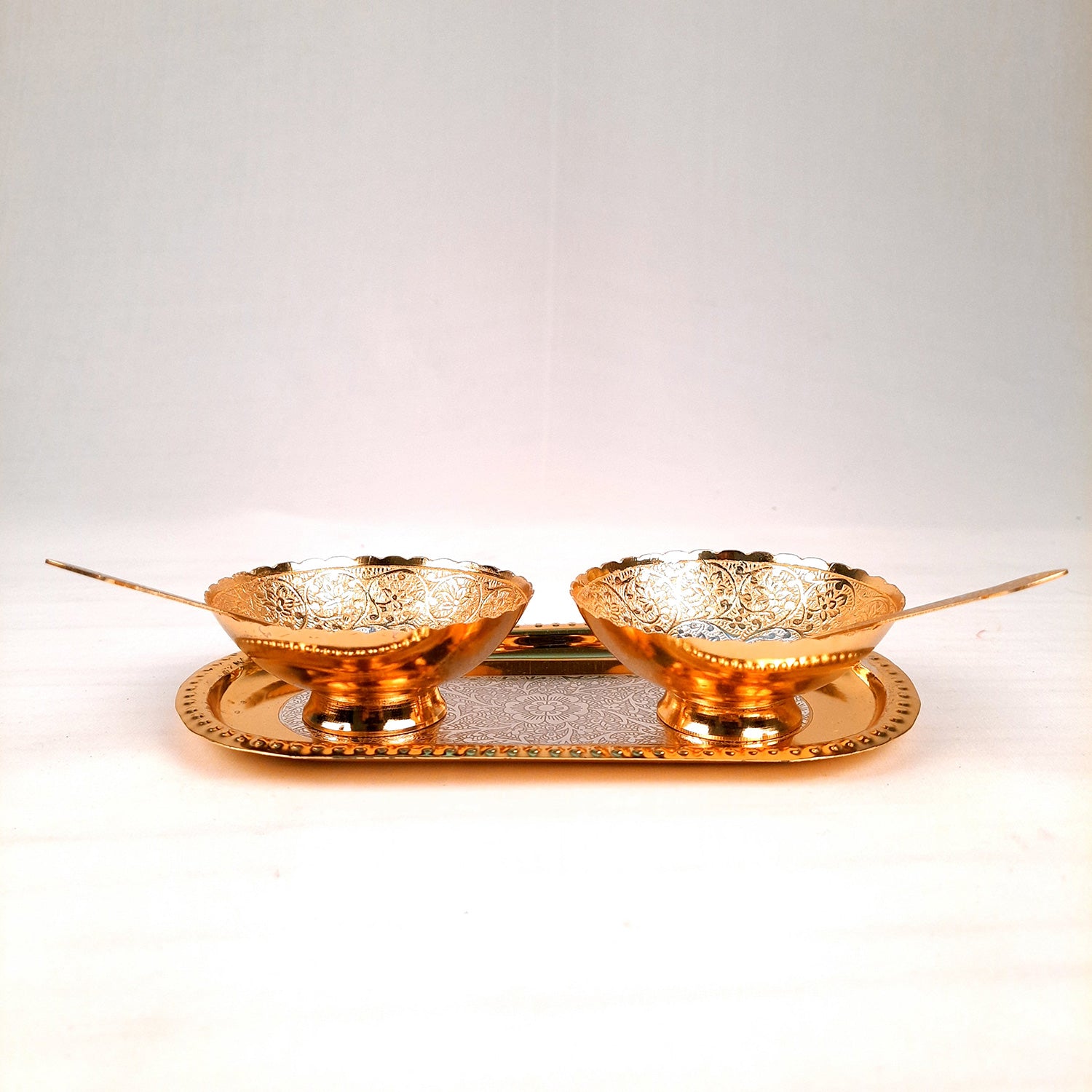 Dessert Bowls With Tray, Spoon & Gift Box | Dry Fruit / Mukhwas Serving Tray With Bowl - For Dining Table, Home & Kitchen Decor | Wedding, Housewarming & Diwal Gift Set - Apkamart
