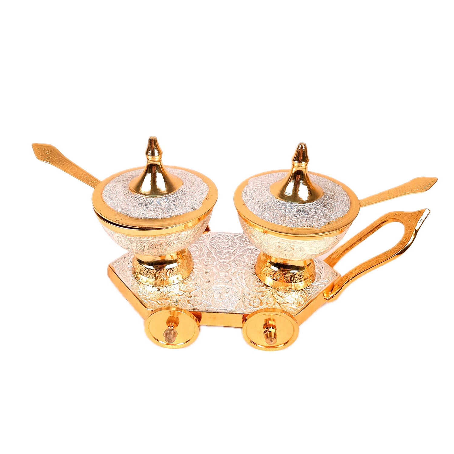Dry Fruit Serving Bowls With Trolley | Mukhwas Bowl With Cart - For Dry Fruit, Chocolates, Mouth Freshener | Wedding & Diwali Gift Set - (LxH - 9x5 Inch) - Apkamart