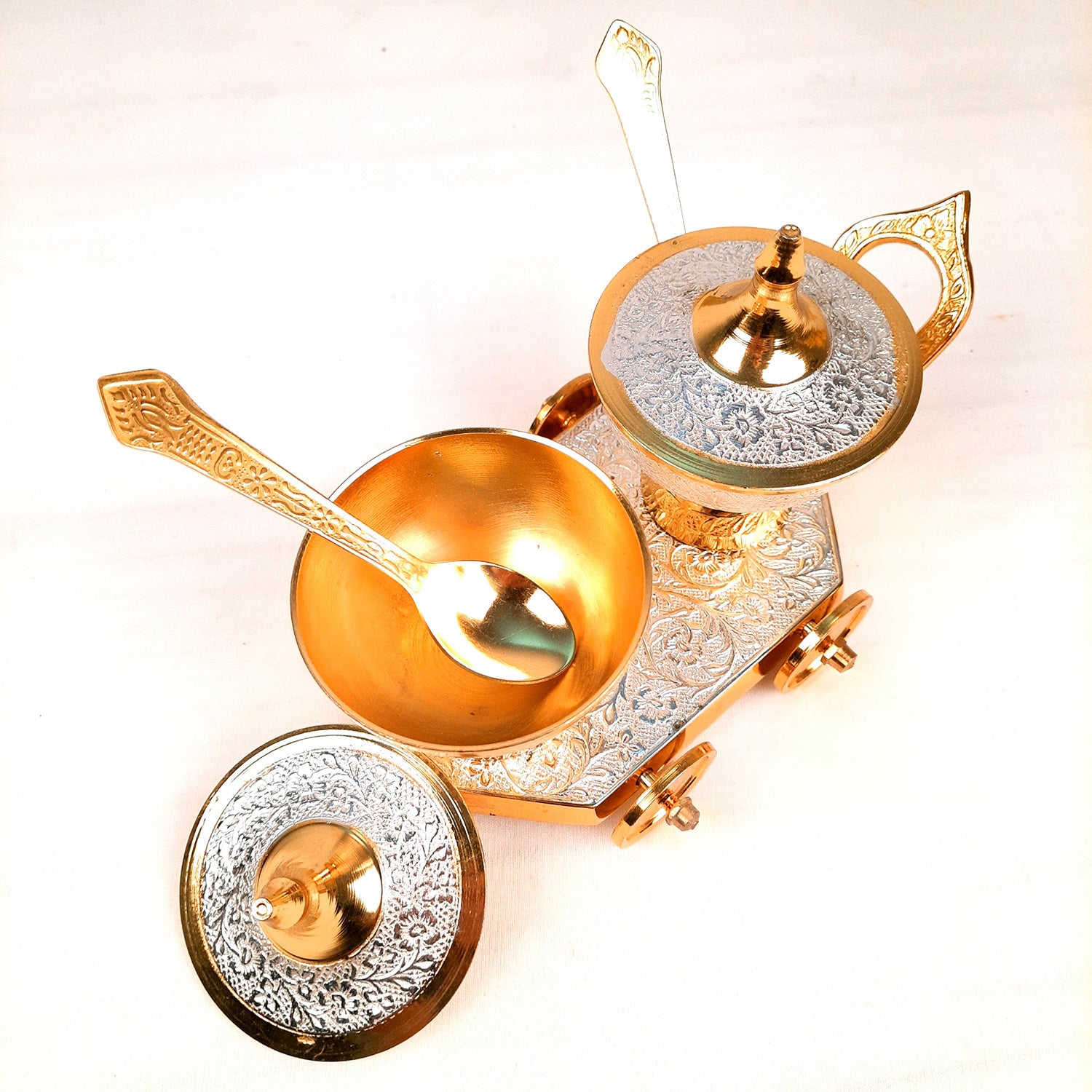 Dry Fruit Serving Bowls With Trolley | Mukhwas Bowl With Cart - For Dry Fruit, Chocolates, Mouth Freshener | Wedding & Diwali Gift Set - (LxH - 9x5 Inch) - Apkamart