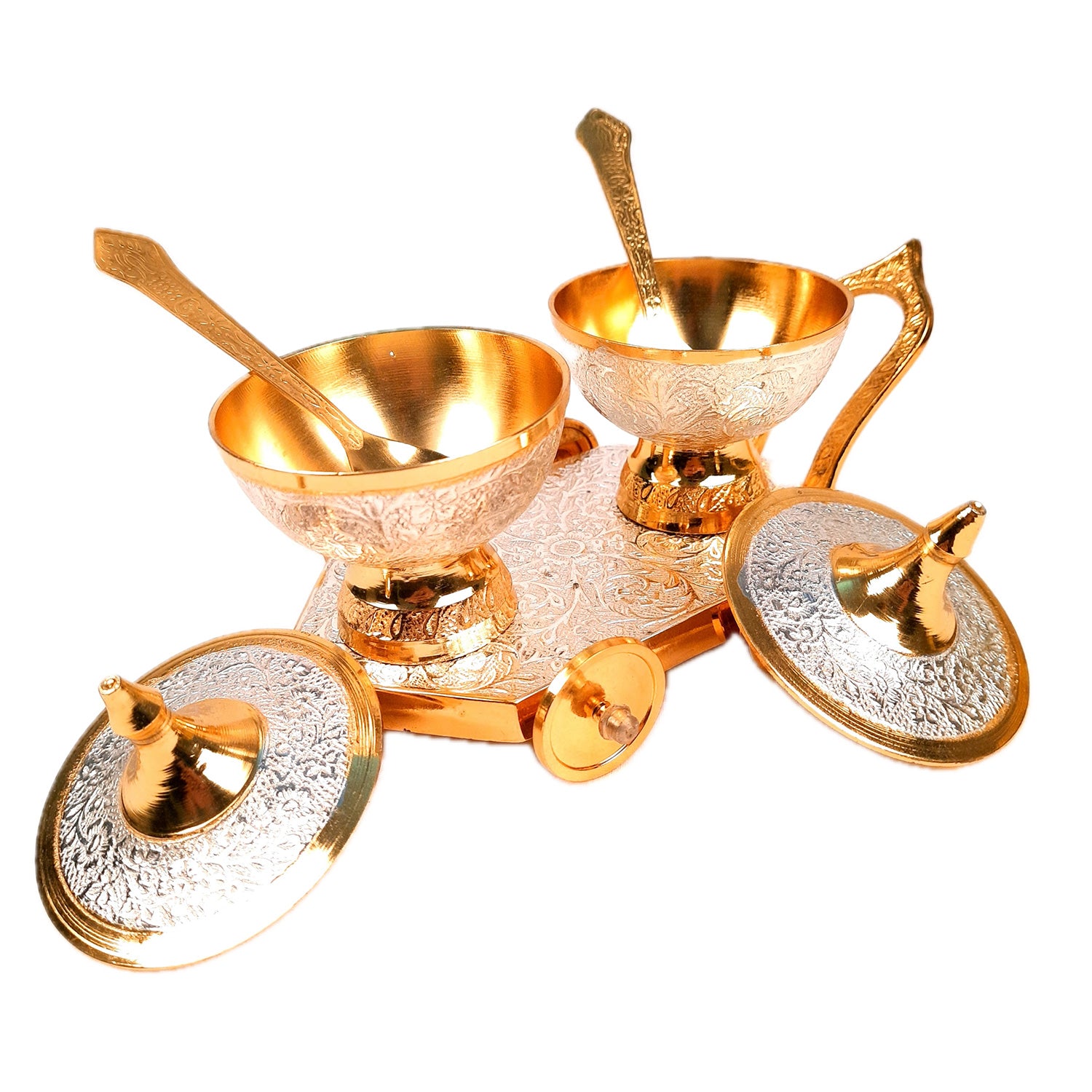 Dry Fruit Serving Bowls With Trolley | Mukhwas Bowl With Cart - For Dry Fruit, Chocolates, Mouth Freshener | Wedding & Diwali Gift Set - (LxH - 9x5 Inch) - Apkamart