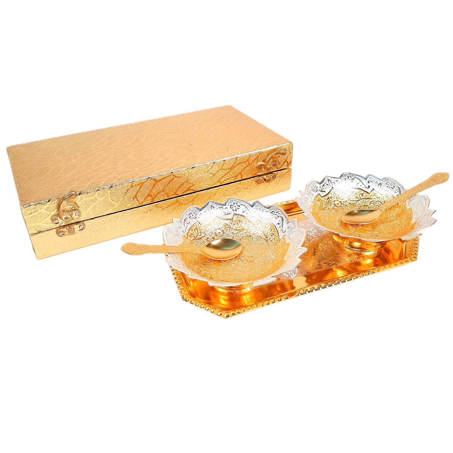 Dessert Bowl Set | Dry Fruit Serving Tray | Mukhwas / Mouth Freshener Serving Bowls - For Serving, Dining Table, Diwali Gift Set - Apkamart