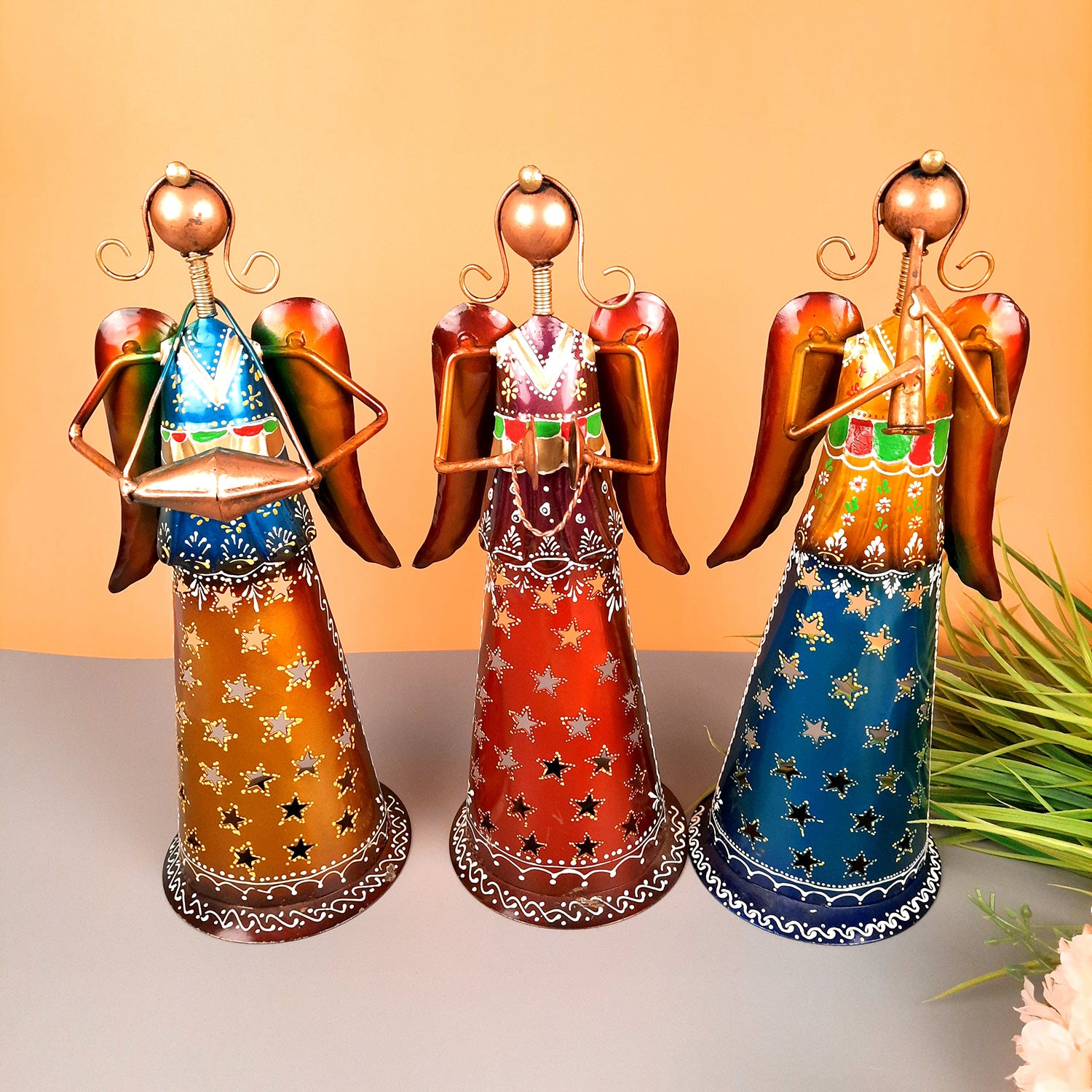 Tealight Holder Cum Decorative Showpiece - Angel Design | T Light Candle Holder - for Table, Shelf, Home, Living Room Decor & Gifts - 13 Inch (Set of 3)