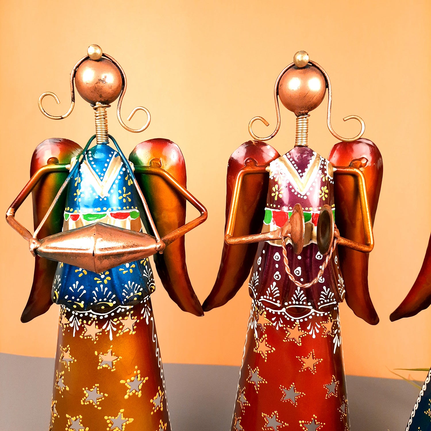 Tealight Holder Cum Decorative Showpiece - Angel Design | T Light Candle Holder - for Table, Shelf, Home, Living Room Decor & Gifts - 13 Inch (Set of 3)