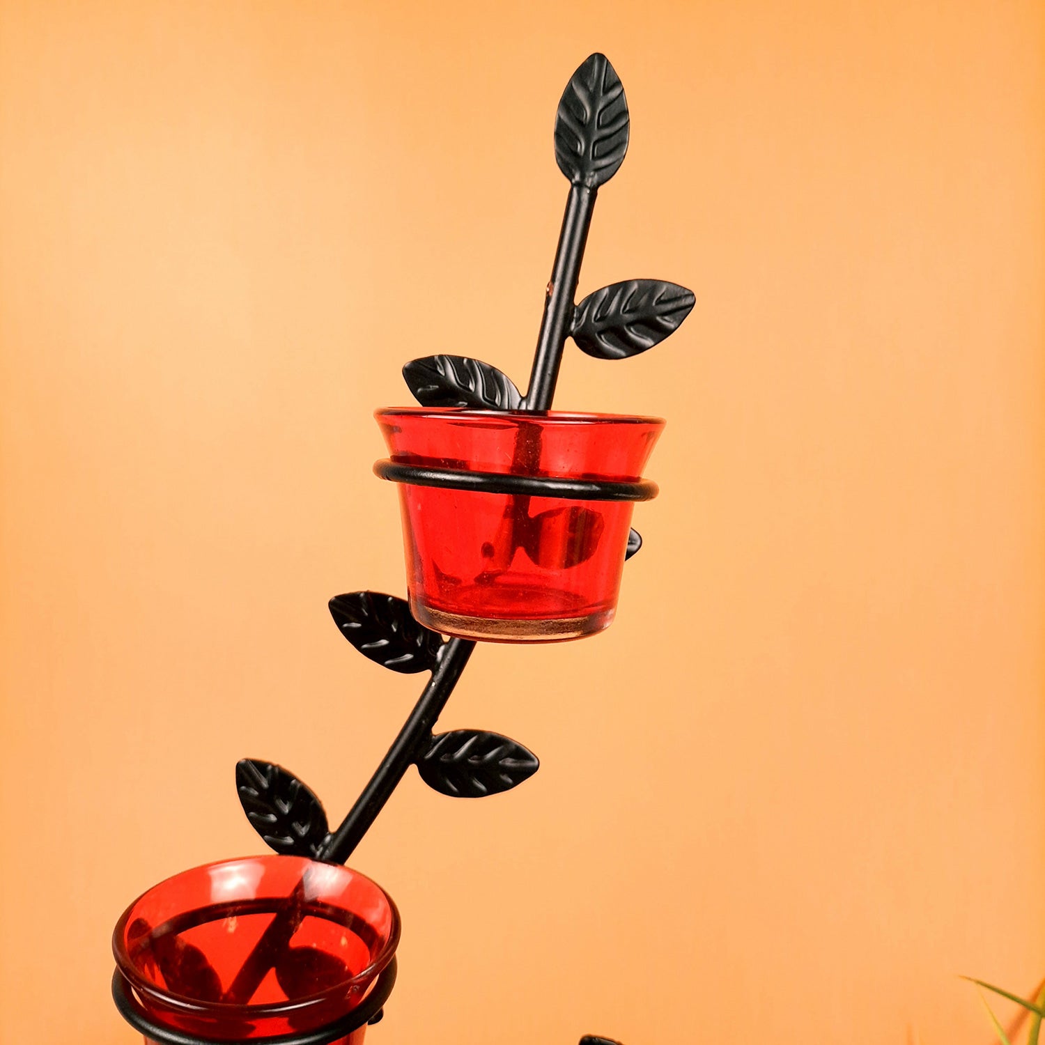 Tea Light Candle Holder With 4 Glass Votive | T Light Stand - for Living Room, Table, Home Decor & Gifts - 17 Inch - Apkamart