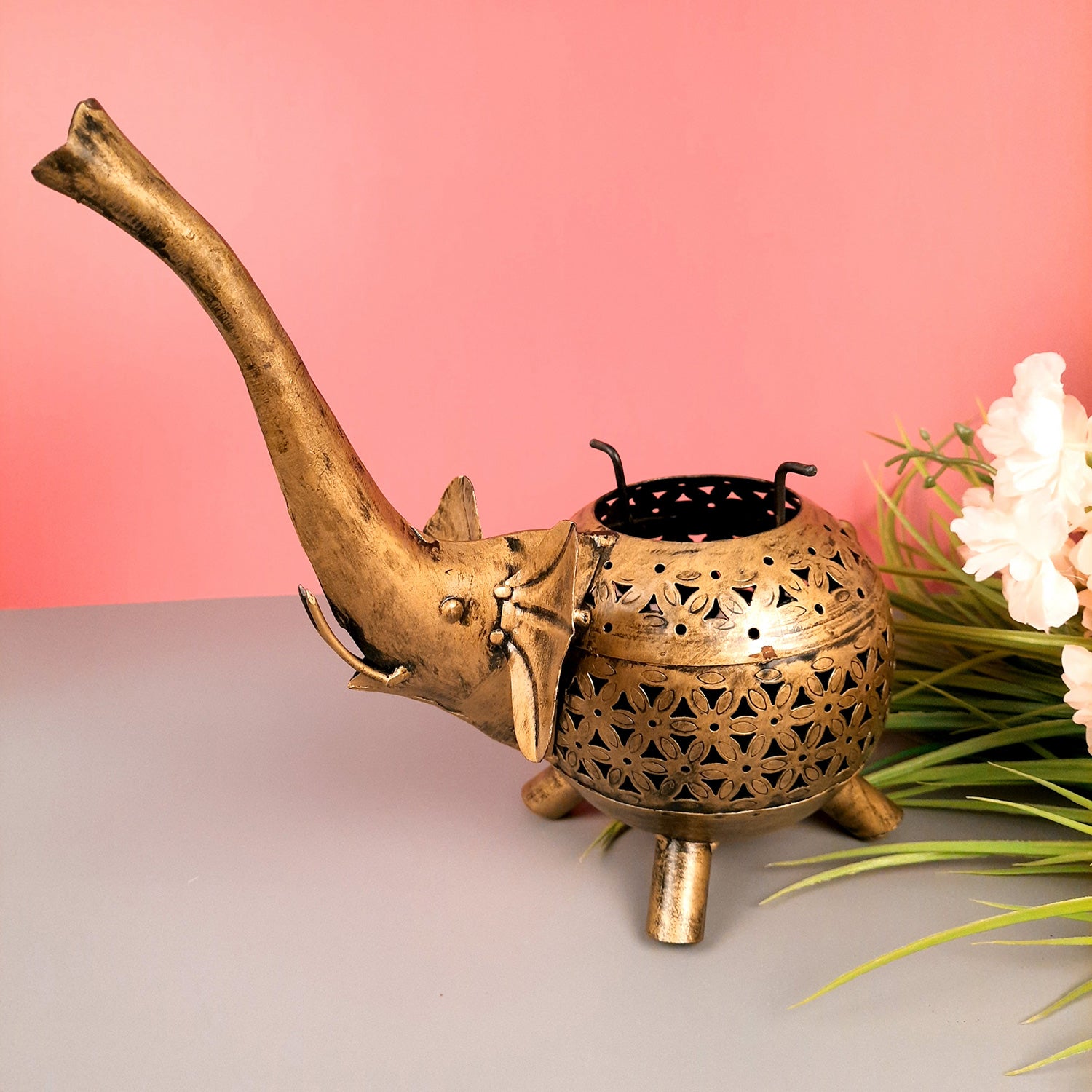 Tealight Holder | T Light Candle Stand - Elephant Design | Doop Stand | Antique Tea Light Holders - For Home, Living Room, Table Decoration & Gifts- 10 Inch - Apkamart