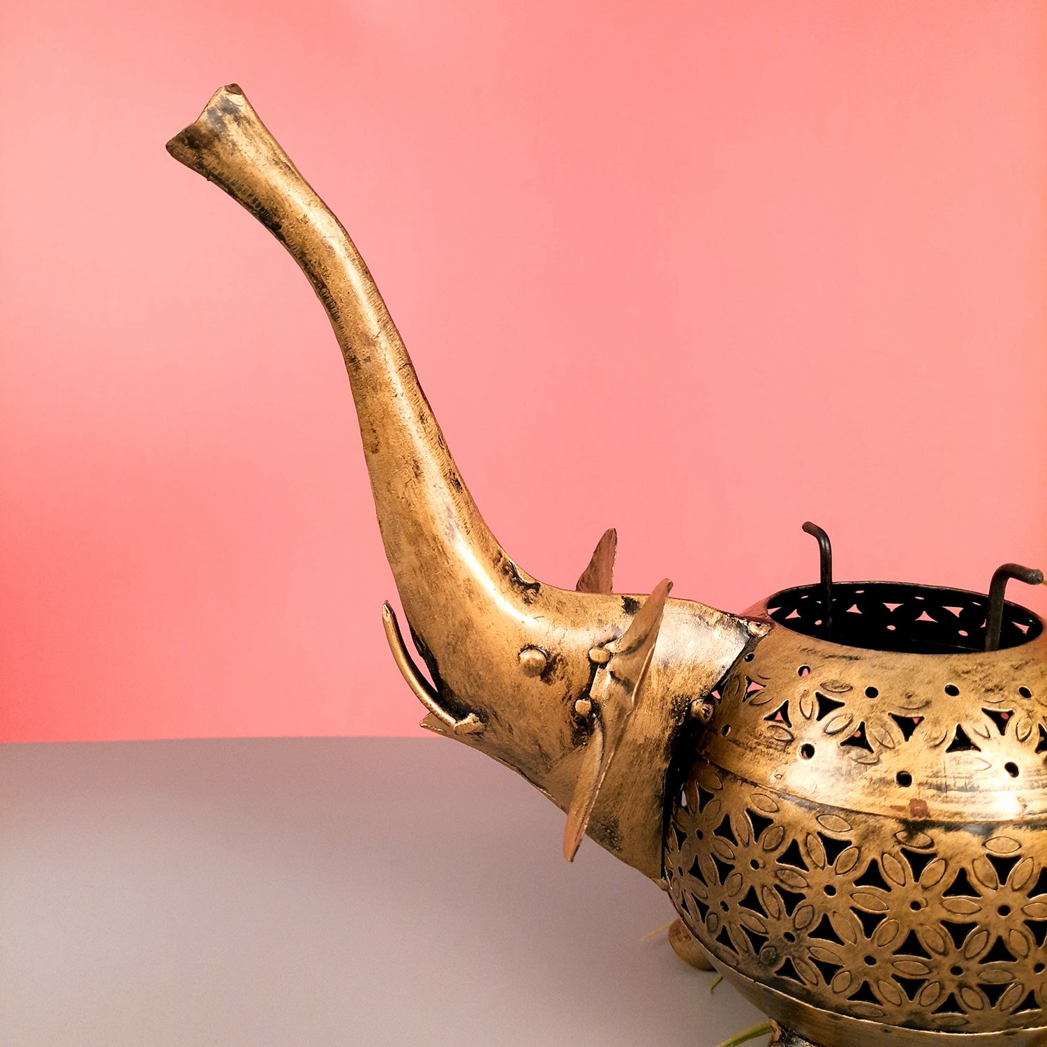 Tealight Holder | T Light Candle Stand - Elephant Design | Doop Stand | Antique Tea Light Holders - For Home, Living Room, Table Decoration & Gifts- 10 Inch - Apkamart