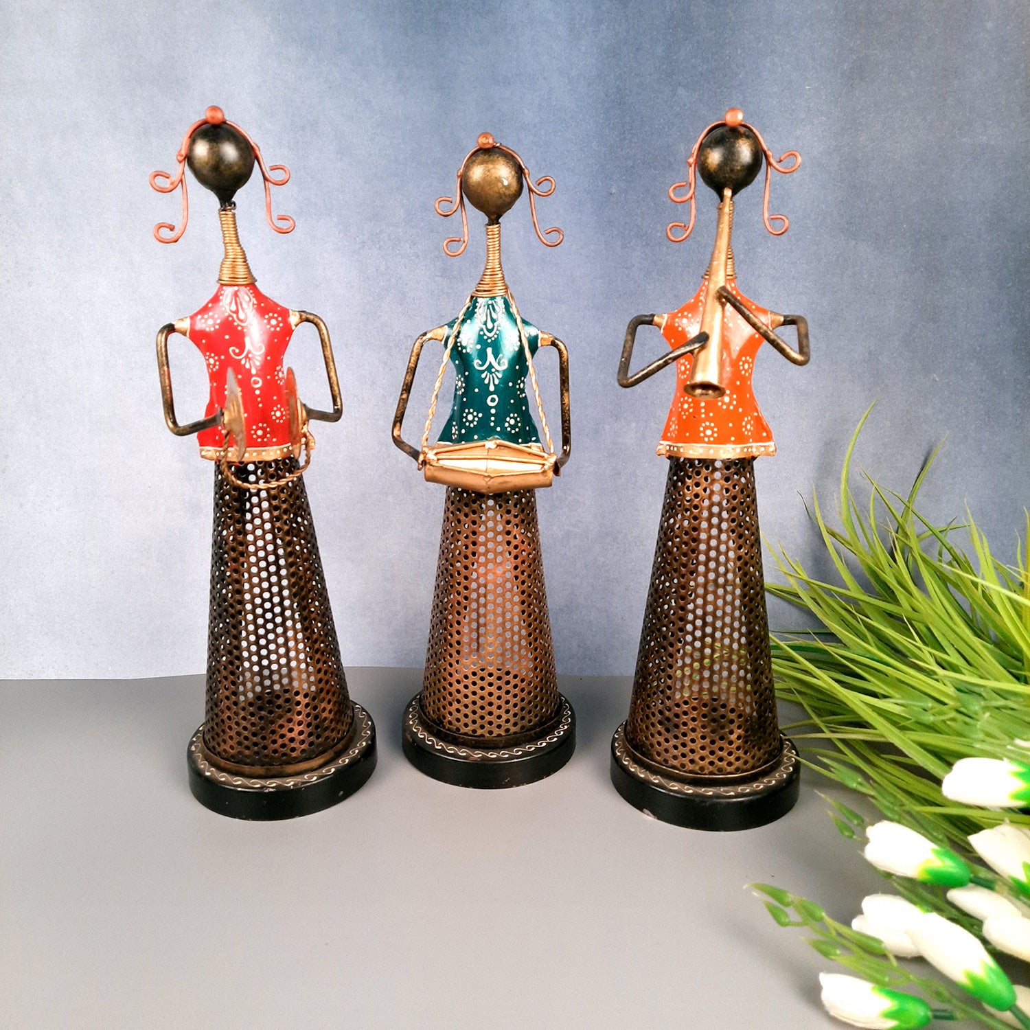 Tealight Holder - Musician Design | T Light Candle Holder - For Table & Shelf Decor - 14 inch (Set of 3) - Apkamart