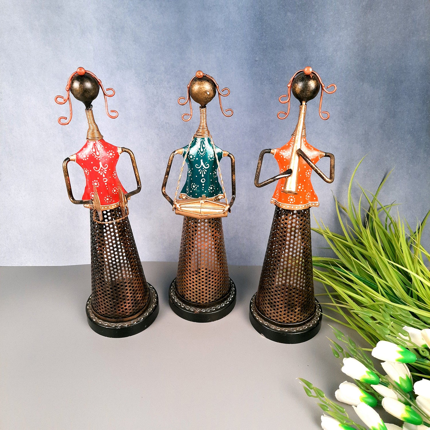 Tealight Holder - Musician Design | T Light Candle Holder - For Table & Shelf Decor - 14 inch (Set of 3) - Apkamart