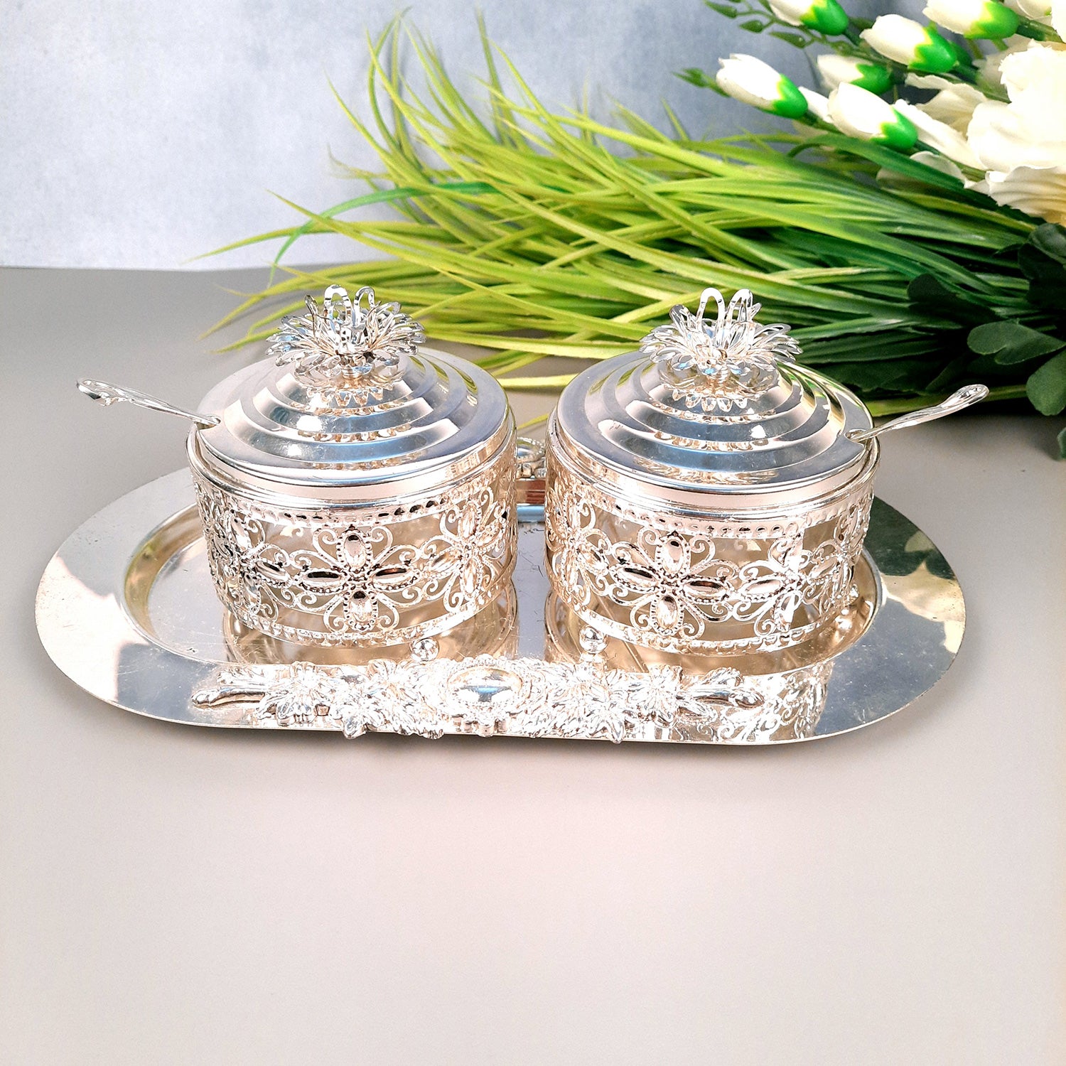 Wooden Dry Fruit Box with Lid | Mukhwas Bowl with Four Compartments - for Kitchen, Serving, Home, Dining Table Decor & Diwali Gifts - 7 Inch - Apkamart #Style_Design 3