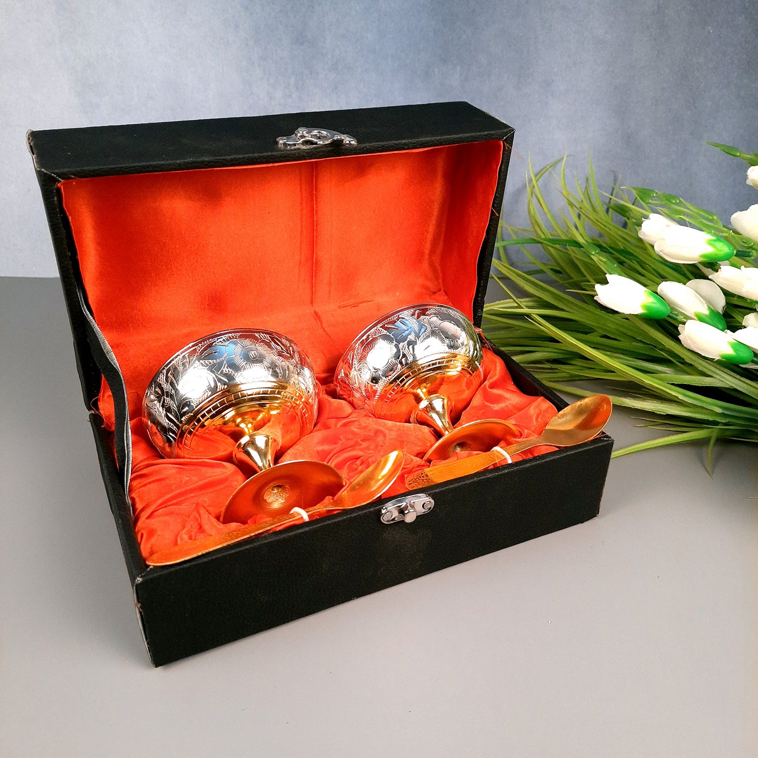 Dessert Bowls | Ice Cream Bowl with Spoon & Gift Box | Dry Fruit/Mukhwas Servware - for Dining Table, Home & Kitchen Decor | Wedding, Housewarming & Diwal Gift Set - Apkamart