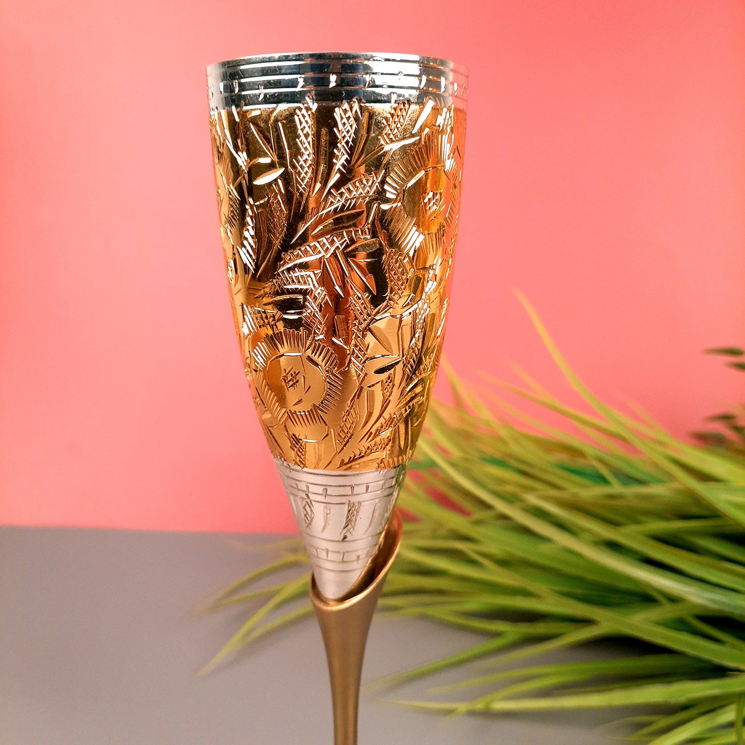 Wine Glasses Set | Champagne Glass - Gold Coated Steel Unbreakable - For Dining Table, Home Decor & Party Serveware | Gift for Men, Diwali Housewarming & Festival Gift (Set of 2) - Apkamart