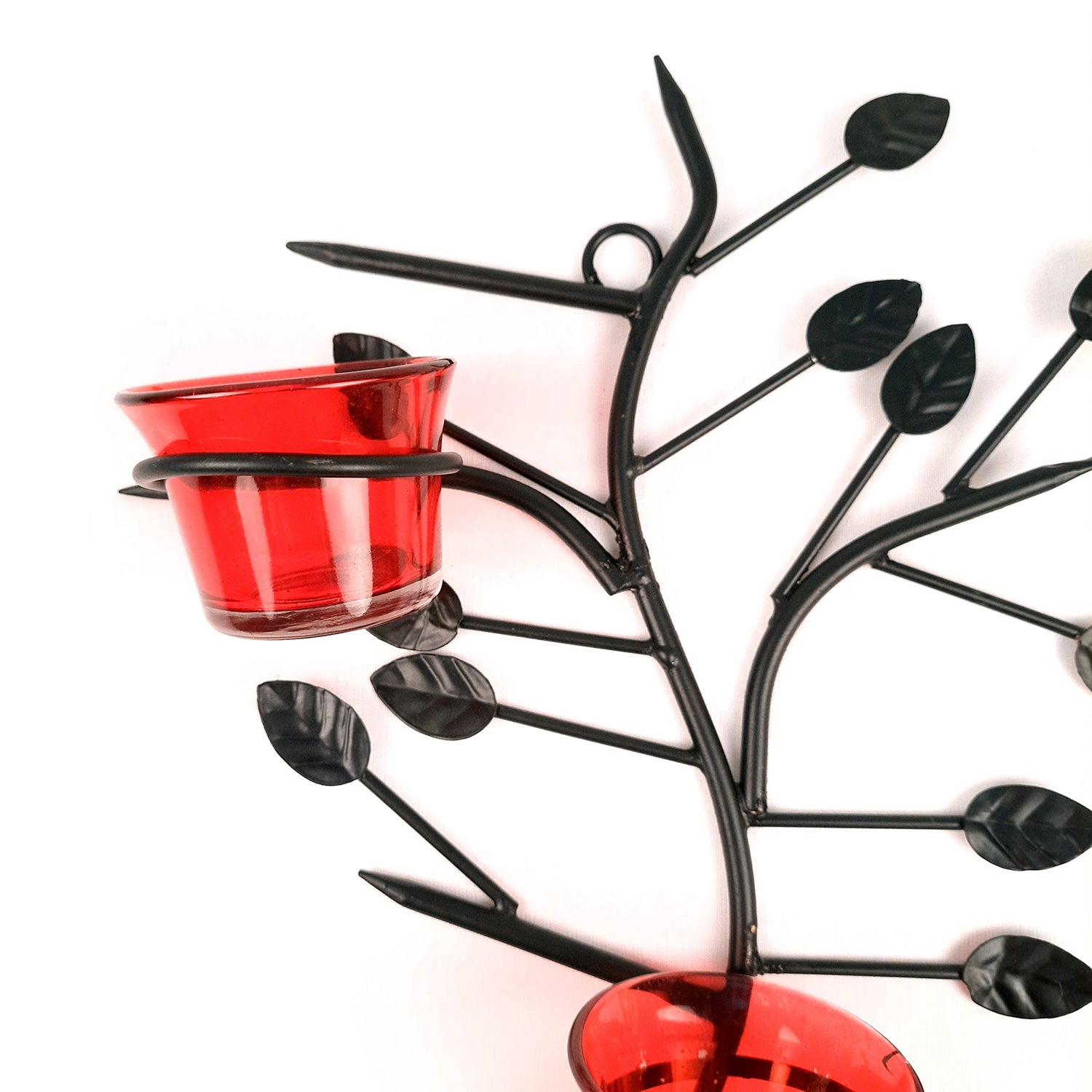 Tealight Candle Holder Hanging with Two Glass Votive | T Light Stand - For Home, Wall, Living Room Decor - 13 Inch - Apkamart