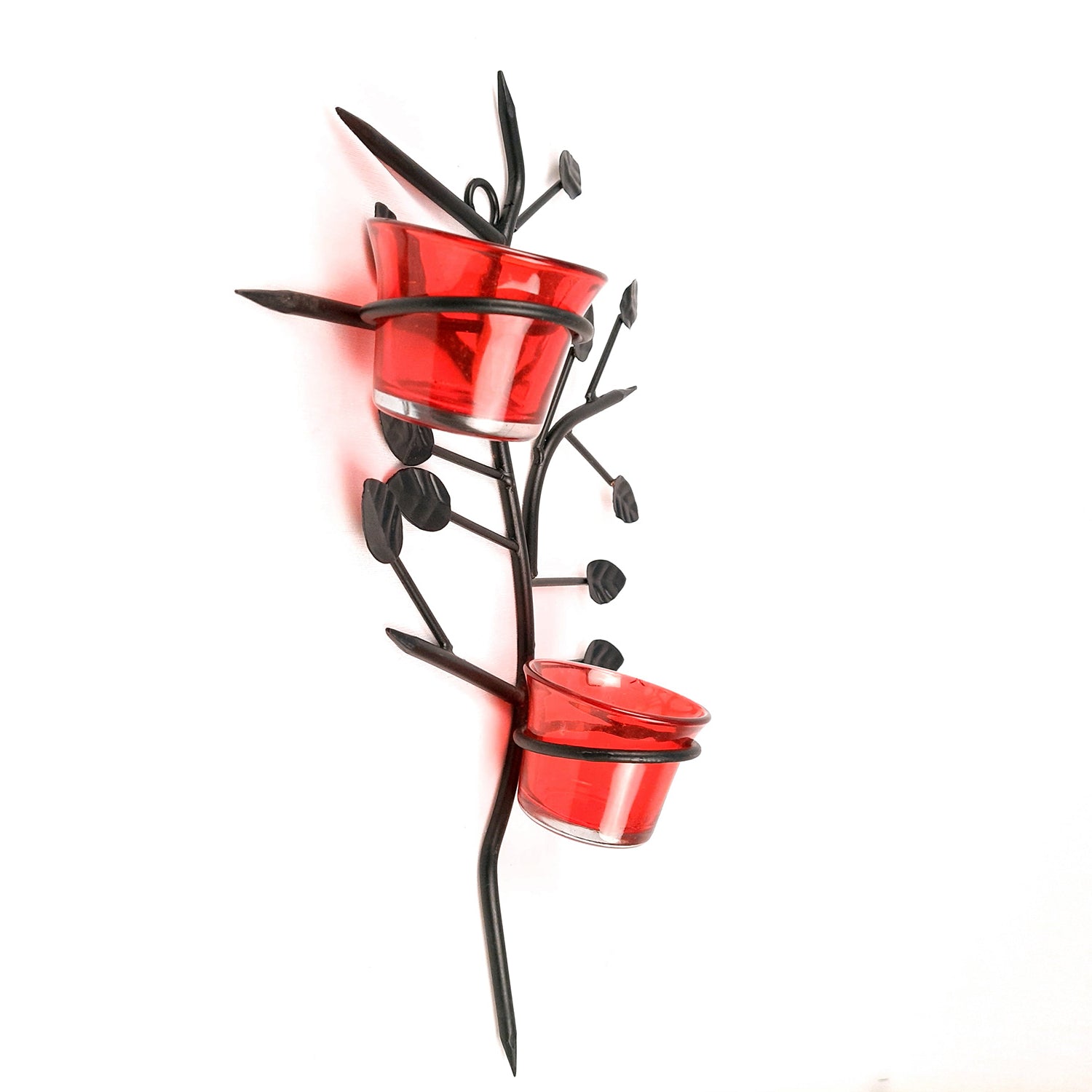 Tealight Candle Holder Hanging with Two Glass Votive | T Light Stand - For Home, Wall, Living Room Decor - 13 Inch - Apkamart