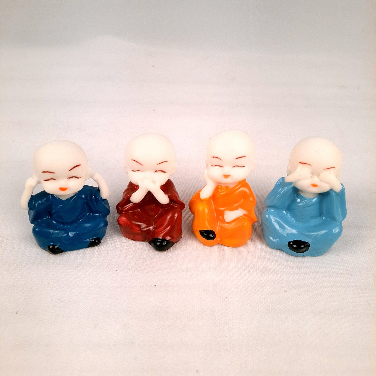 Baby Monk Showpiece Set Small | Baby Buddha Mini Statue - for Car Dashboard, Home Decor & Gifts - 2 Inch (Set of 4) - Apkamart