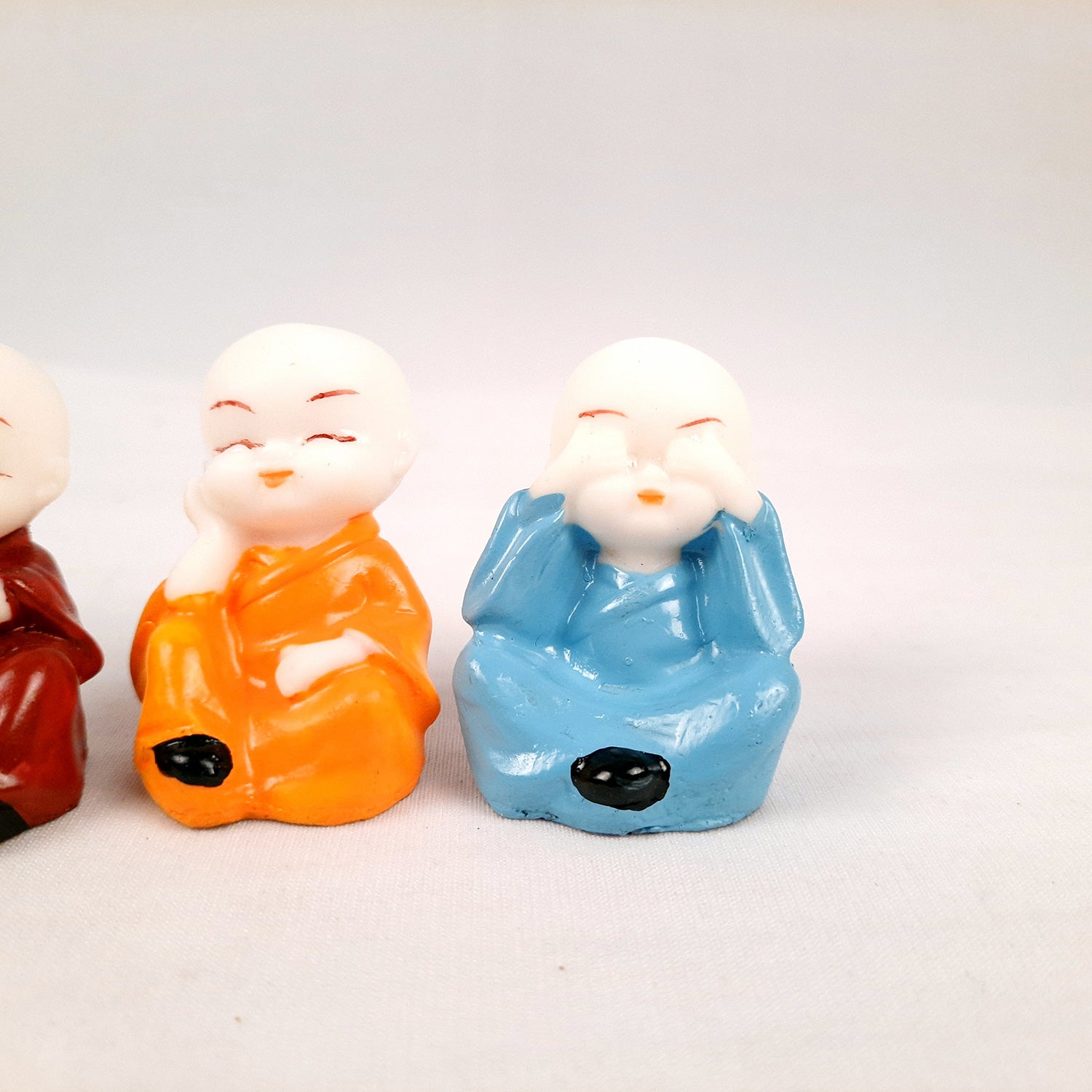 Baby Monk Showpiece Set Small | Baby Buddha Mini Statue - for Car Dashboard, Home Decor & Gifts - 2 Inch (Set of 4) - Apkamart