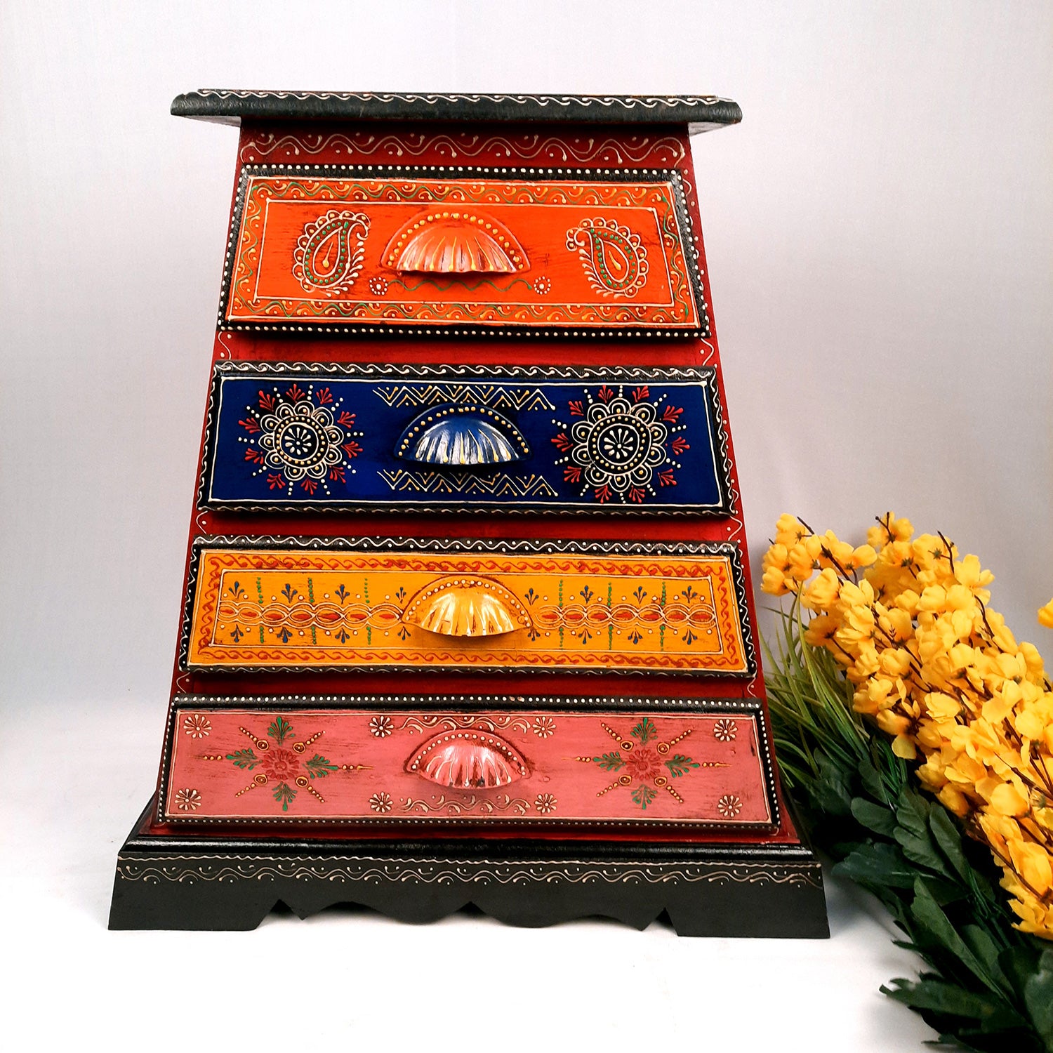 Jewellery Box with 4 Drawers | Handcrafted Jewellery Organizer for Rings, Earrings, Bangles, Watches | Decorative Jewellery Storage Box for Dressing Table - 14 Inch - Apkamart #Style_Design 2