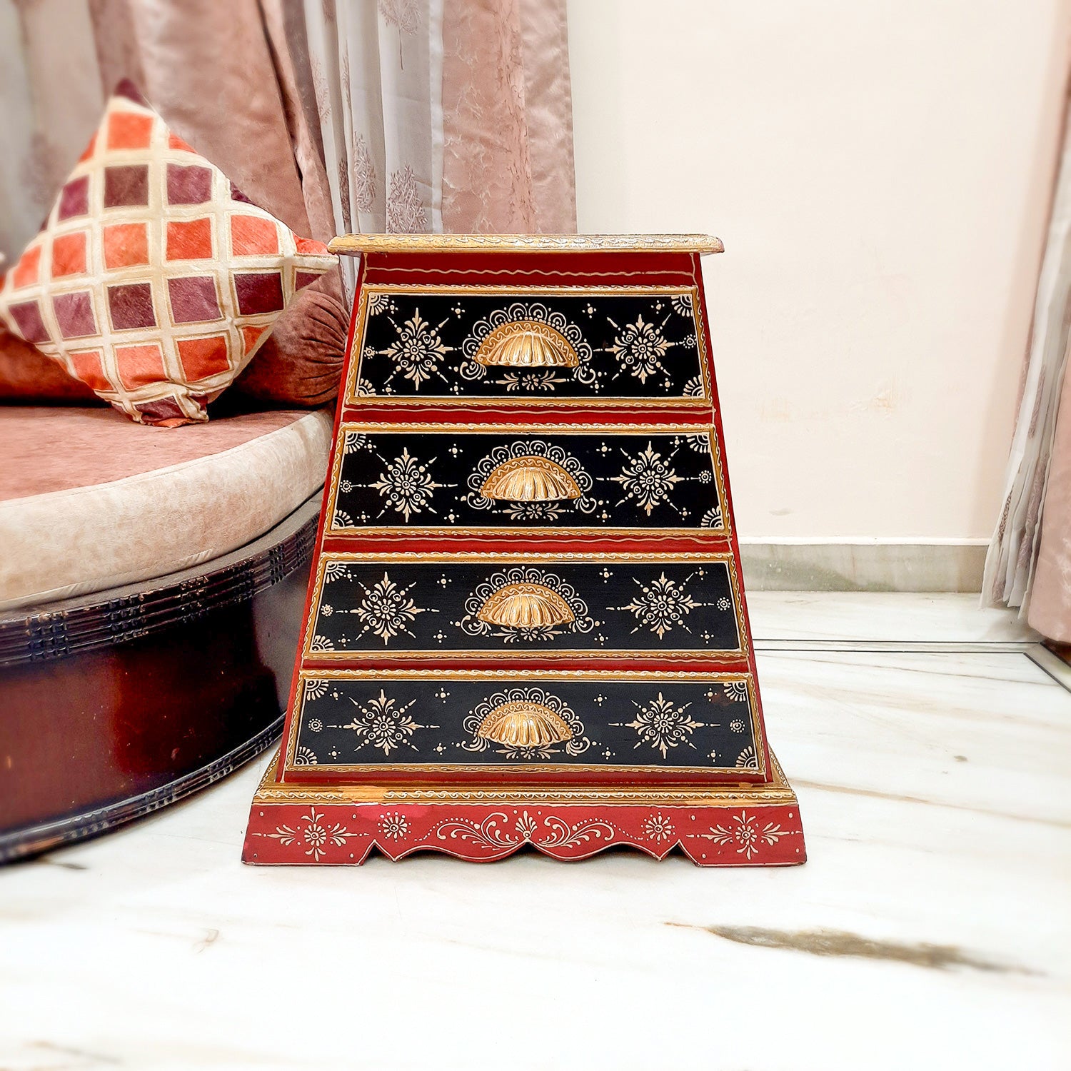 Wooden Drawer Table with 4 Drawer |Side Table Cum Chest of Drawers for Storage - for Bed Side Stand, Night Stand, Home, Living Room, Bedroom - 24 Inch - Apkamart