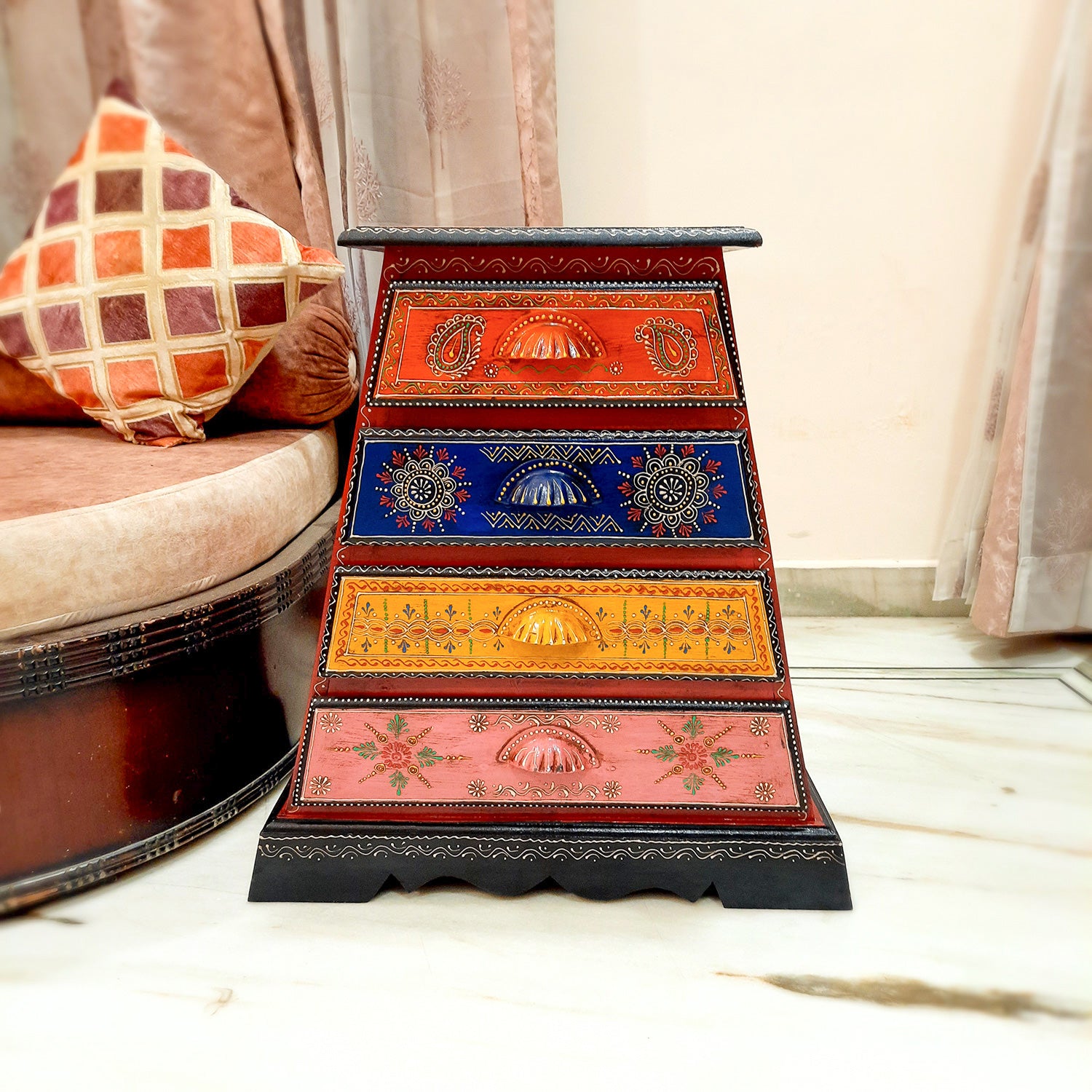 Jewellery Box with 4 Drawers | Handcrafted Jewellery Organizer for Rings, Earrings, Bangles, Watches | Decorative Jewellery Storage Box for Dressing Table - 14 Inch - Apkamart #Style_Design 2