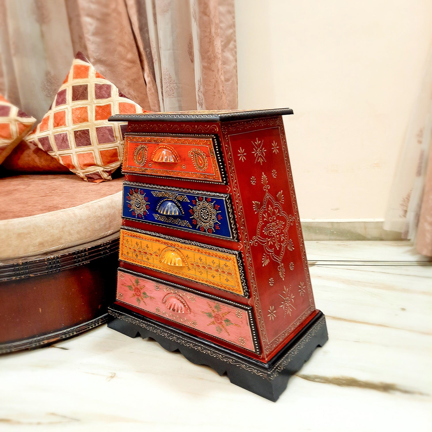 Jewellery Box with 4 Drawers | Handcrafted Jewellery Organizer for Rings, Earrings, Bangles, Watches | Decorative Jewellery Storage Box for Dressing Table - 14 Inch - Apkamart #Style_Design 2