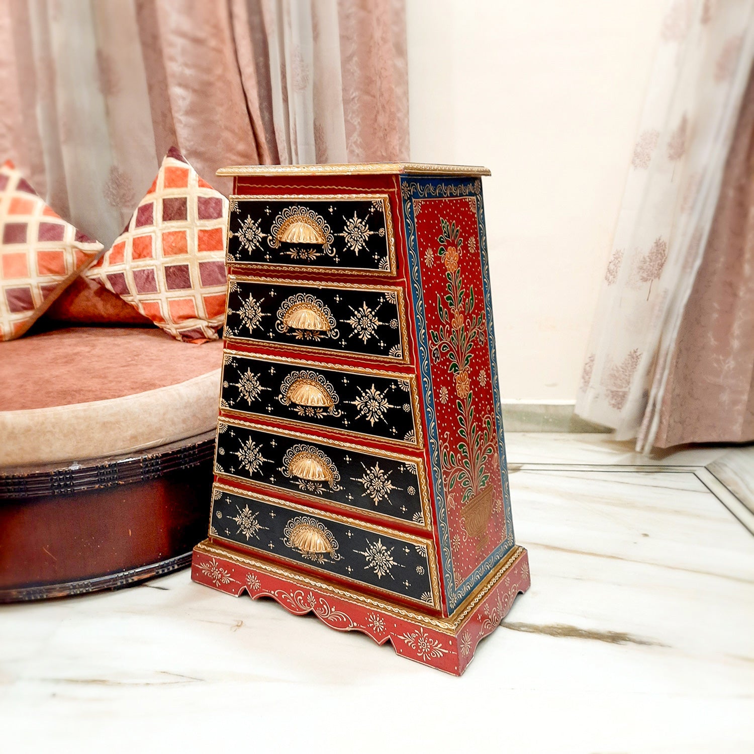Chest of Drawer Wooden | Side Table Cum Storage Drawers With 5 Racks - for Bed Side Stand, Night Stand, Home, Living Room, Bedroom - 29 Inch - Apkamart