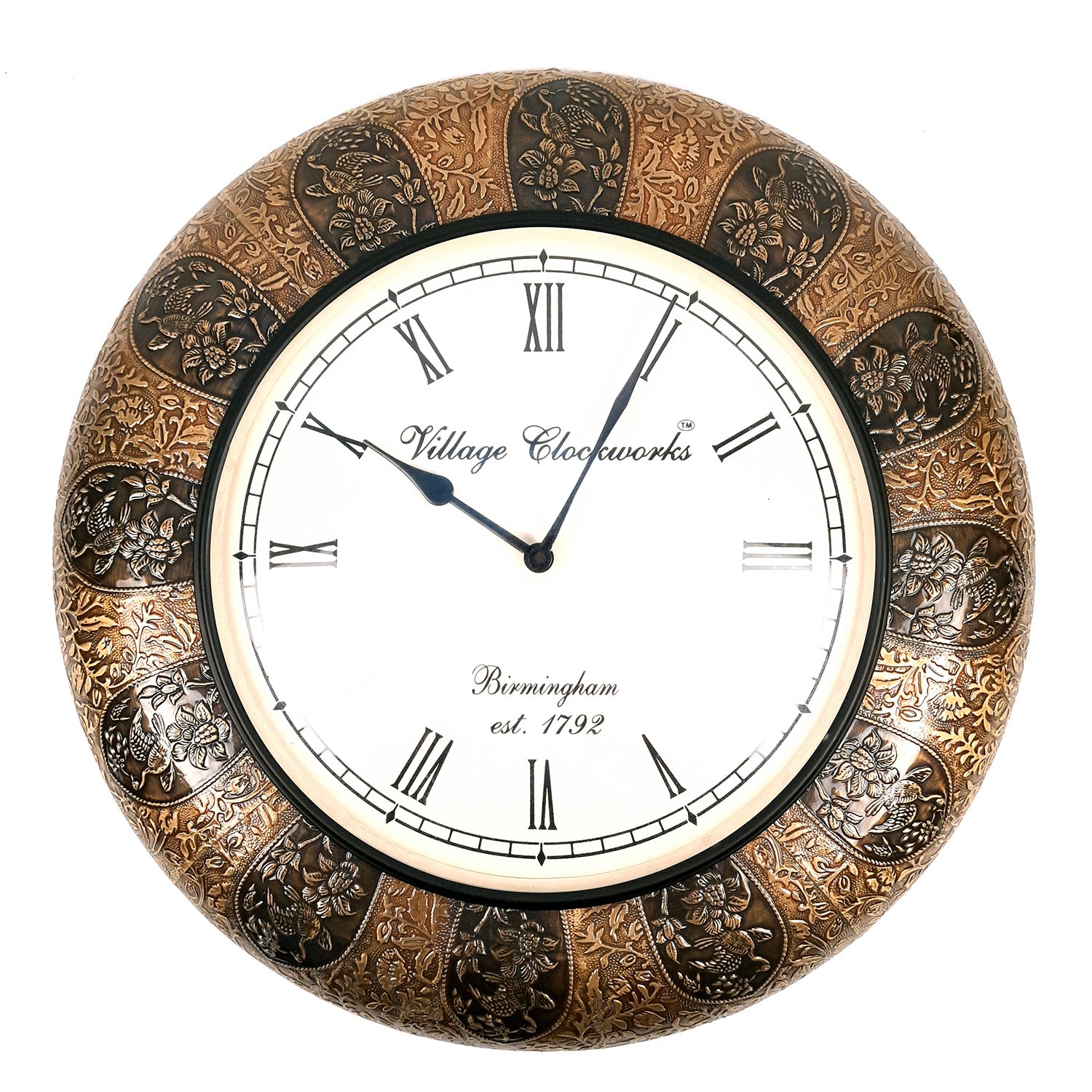 Wall Clock Hanging | Analogue Clock Antique With Wooden & Brass Finish - For Home, Living Room, Bedroom, Hall Decor | Wedding & Housewarming Gift - 18 Inch - Apkamart