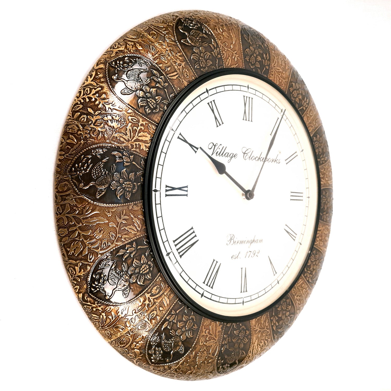 Wall Clock Hanging | Analogue Clock Antique With Wooden & Brass Finish - For Home, Living Room, Bedroom, Hall Decor | Wedding & Housewarming Gift - 18 Inch - Apkamart