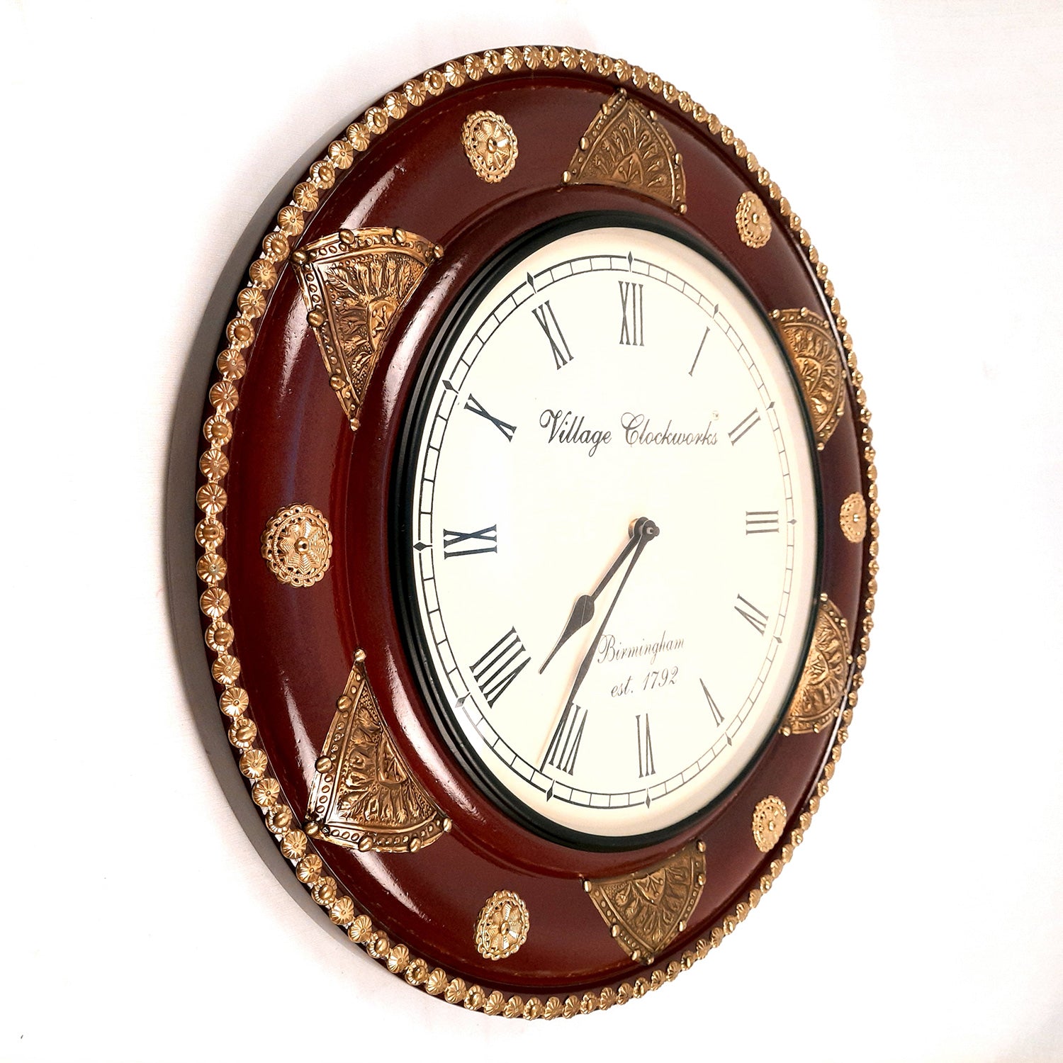 Wall Clock Wooden | Wall Mount Analogue Clock With Premium Wood Finish & Brass Work - For Home, Living Room, Bedroom, Hall Decor | Wedding & Housewarming Gift - 18 Inch - Apkamart #Style_Design 2