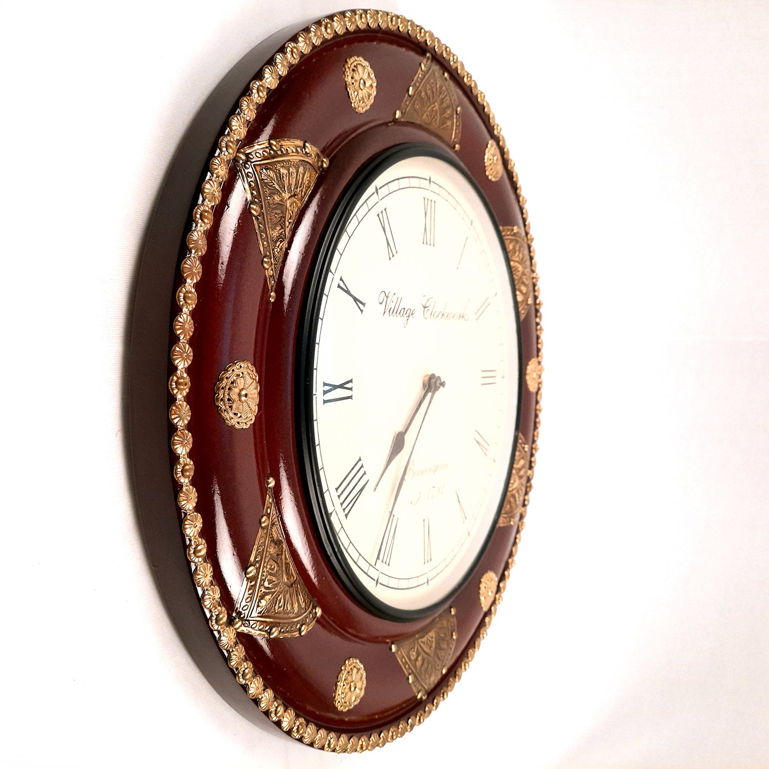 Wall Clock Wooden | Wall Mount Analogue Clock With Premium Wood Finish & Brass Work - For Home, Living Room, Bedroom, Hall Decor | Wedding & Housewarming Gift - 18 Inch - Apkamart #Style_Design 2