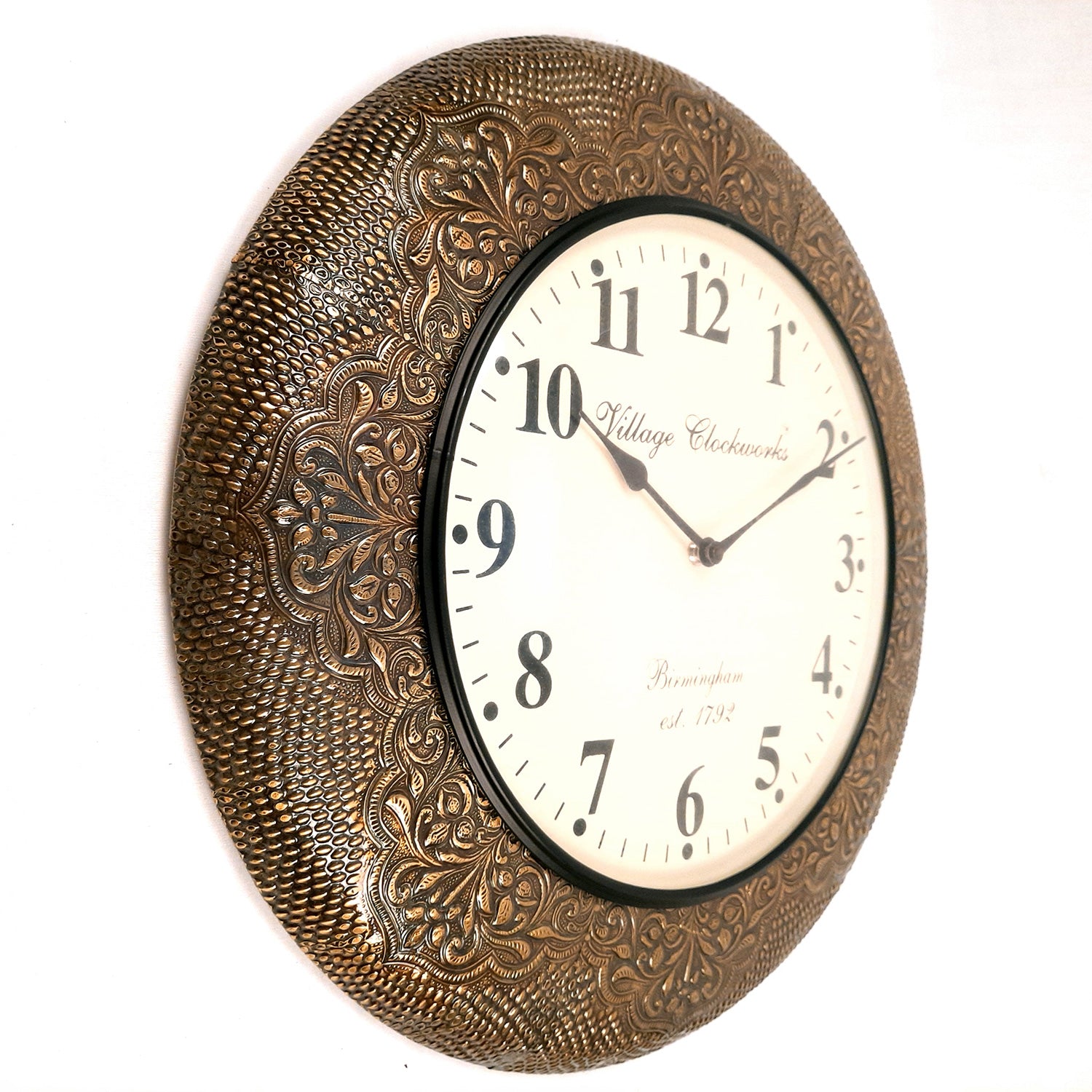 Wall Clock | Antique Clock Wall Mount With Wood & Brass Finish - For Home, Living Room, Bedroom, Office & Hall Decoration | Wedding & Housewarming Gift - 18 Inch - Apkamart