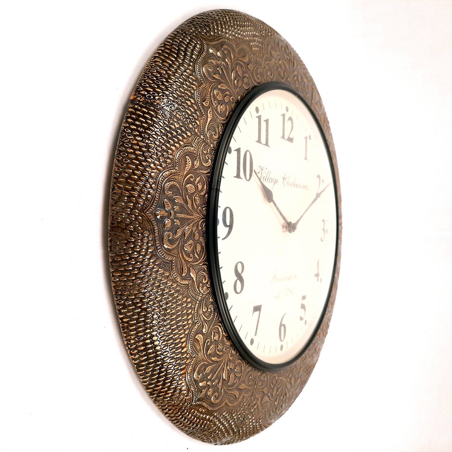 Wall Clock | Antique Clock Wall Mount With Wood & Brass Finish - For Home, Living Room, Bedroom, Office & Hall Decoration | Wedding & Housewarming Gift - 18 Inch - Apkamart