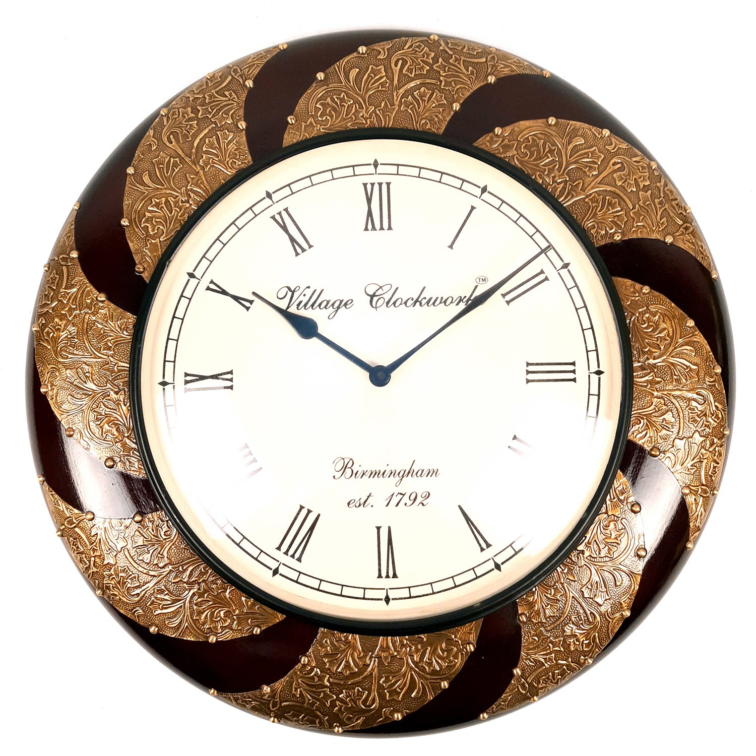 Wall Clock Wooden | Wall Mount Analogue Clock With Premium Wood Finish & Brass Work - For Home, Living Room, Bedroom, Hall Decor | Wedding & Housewarming Gift - 18 Inch - Apkamart