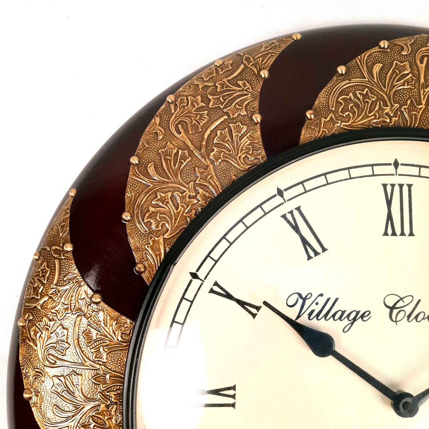 Wall Clock Wooden | Wall Mount Analogue Clock With Premium Wood Finish & Brass Work - For Home, Living Room, Bedroom, Hall Decor | Wedding & Housewarming Gift - 18 Inch - Apkamart