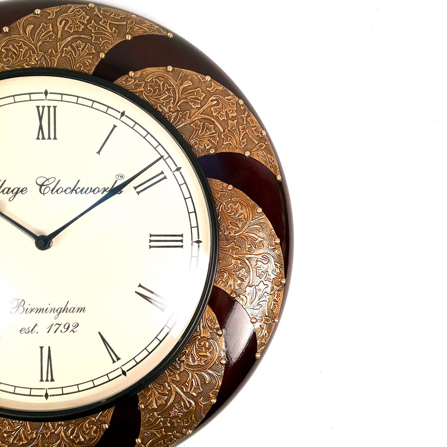 Wall Clock Wooden | Wall Mount Analogue Clock With Premium Wood Finish & Brass Work - For Home, Living Room, Bedroom, Hall Decor | Wedding & Housewarming Gift - 18 Inch - Apkamart