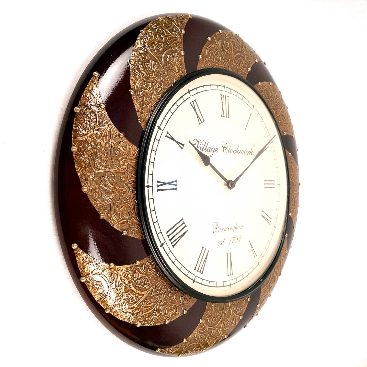 Wall Clock Wooden | Wall Mount Analogue Clock With Premium Wood Finish & Brass Work - For Home, Living Room, Bedroom, Hall Decor | Wedding & Housewarming Gift - 18 Inch - Apkamart