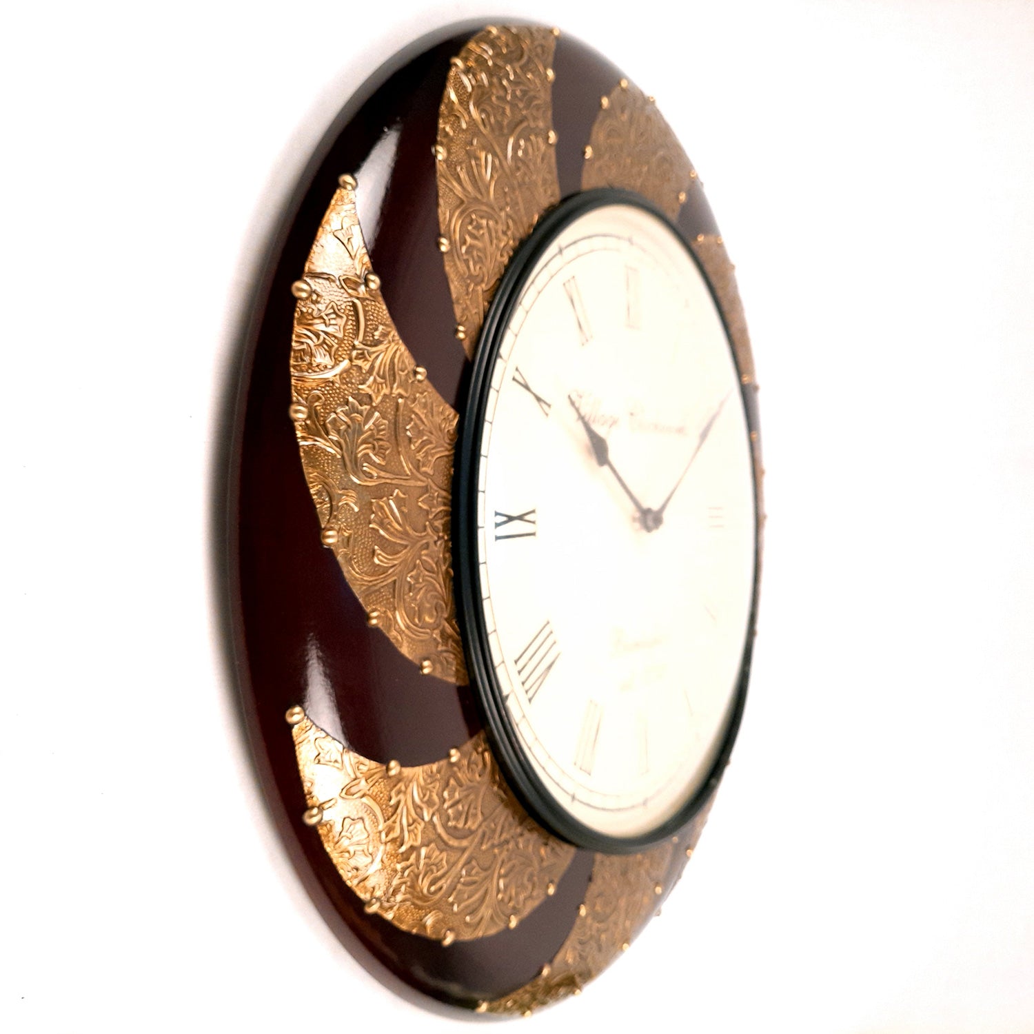 Wall Clock Wooden | Wall Mount Analogue Clock With Premium Wood Finish & Brass Work - For Home, Living Room, Bedroom, Hall Decor | Wedding & Housewarming Gift - 18 Inch - Apkamart