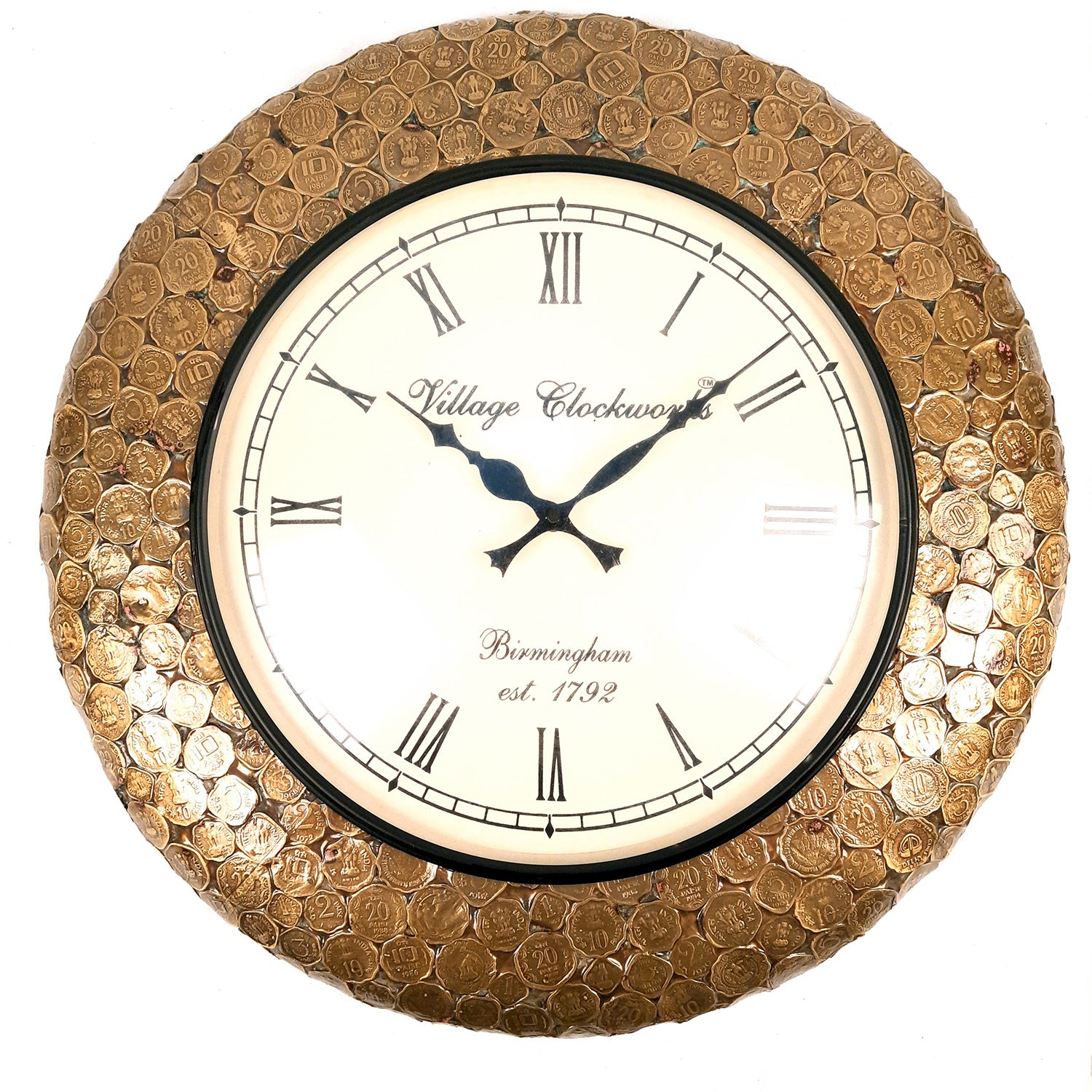 Wall Clock Vintage | Wall Mount Clock Antique With Old Coins Design - For Home, Office, Bedroom, Hall Decor & Gifts | Wedding & Housewarming Gift - 18 Inch - Apkamart