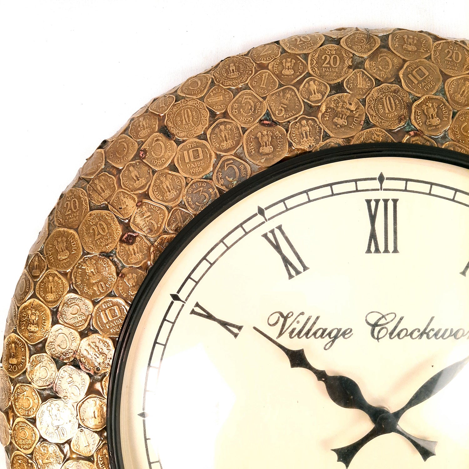 Wall Clock Vintage | Wall Mount Clock Antique With Old Coins Design - For Home, Office, Bedroom, Hall Decor & Gifts | Wedding & Housewarming Gift - 18 Inch - Apkamart