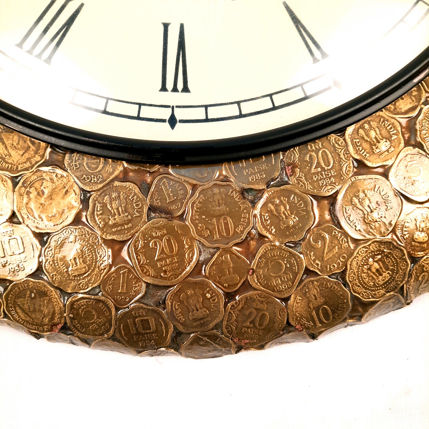 Wall Clock Vintage | Wall Mount Clock Antique With Old Coins Design - For Home, Office, Bedroom, Hall Decor & Gifts | Wedding & Housewarming Gift - 18 Inch - Apkamart