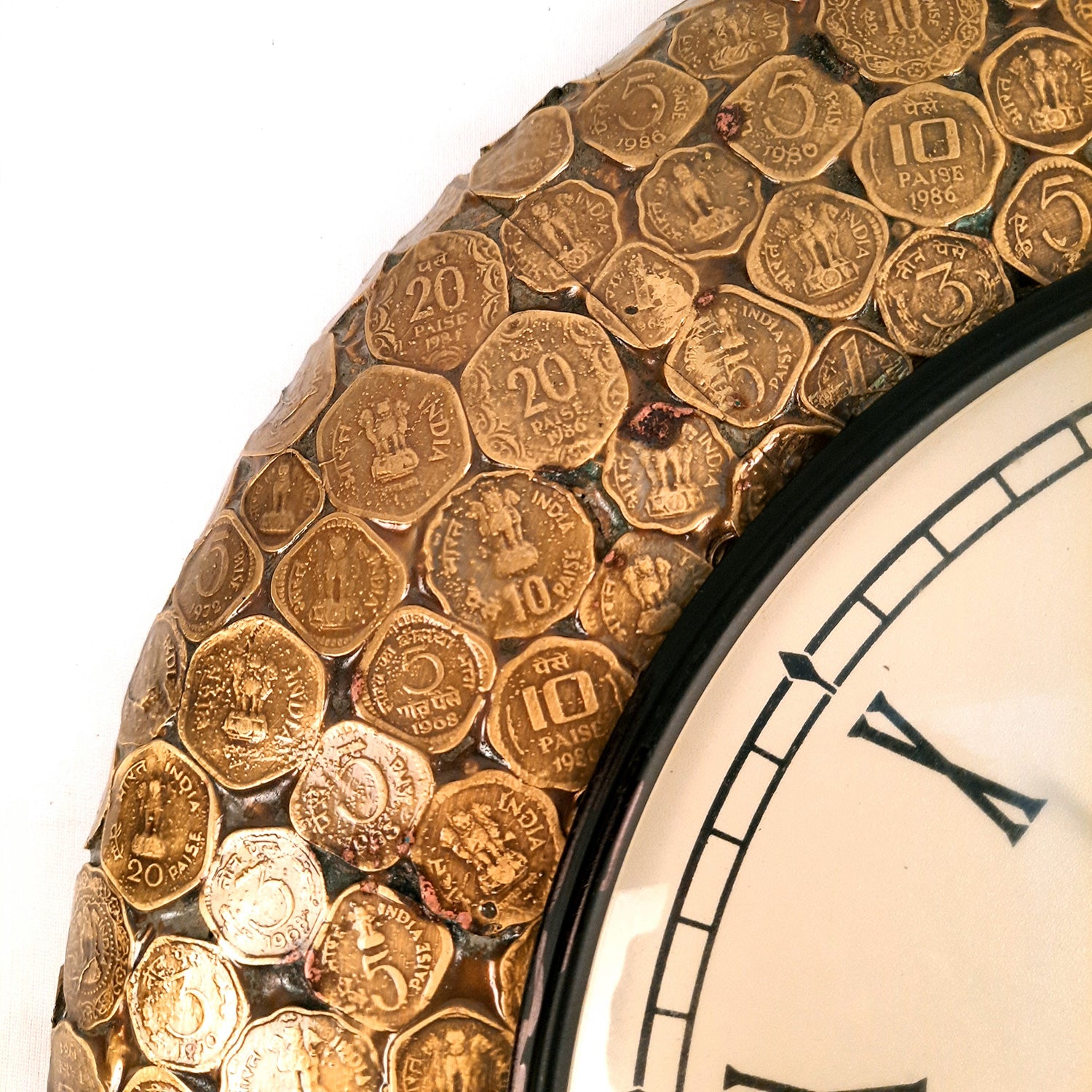 Wall Clock Vintage | Wall Mount Clock Antique With Old Coins Design - For Home, Office, Bedroom, Hall Decor & Gifts | Wedding & Housewarming Gift - 18 Inch - Apkamart