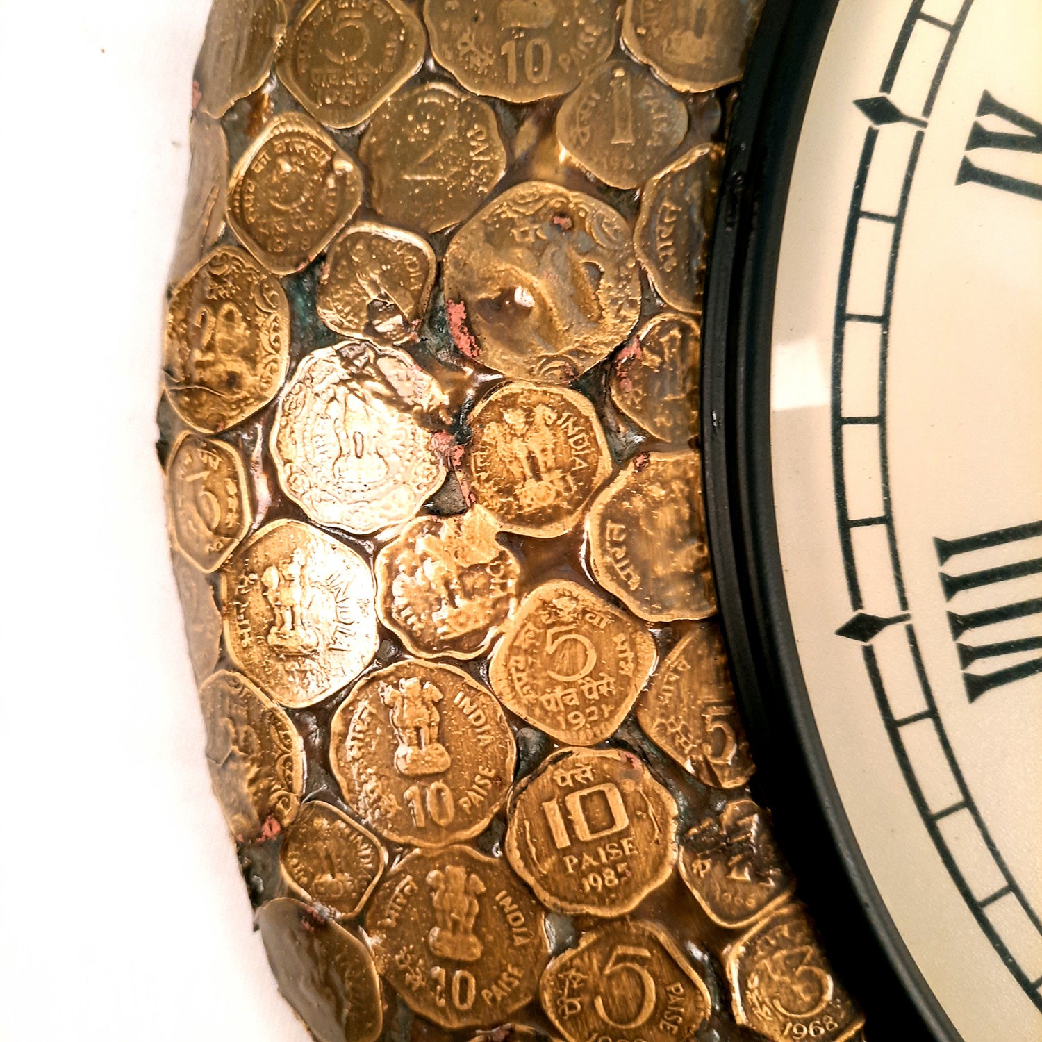 Wall Clock Vintage | Wall Mount Clock Antique With Old Coins Design - For Home, Office, Bedroom, Hall Decor & Gifts | Wedding & Housewarming Gift - 18 Inch - Apkamart