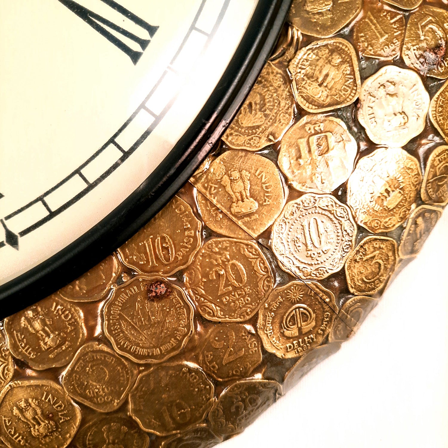 Wall Clock Vintage | Wall Mount Clock Antique With Old Coins Design - For Home, Office, Bedroom, Hall Decor & Gifts | Wedding & Housewarming Gift - 18 Inch - Apkamart