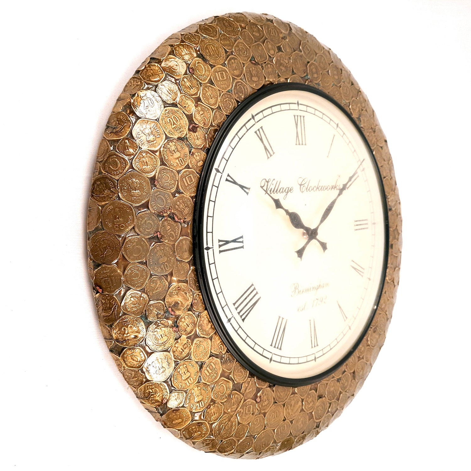 Wall Clock Vintage | Wall Mount Clock Antique With Old Coins Design - For Home, Office, Bedroom, Hall Decor & Gifts | Wedding & Housewarming Gift - 18 Inch - Apkamart