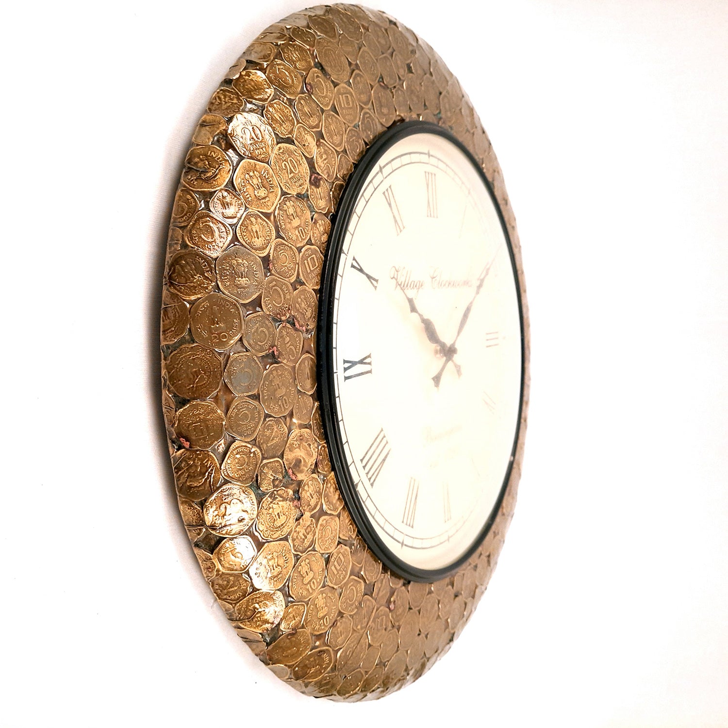 Wall Clock Vintage | Wall Mount Clock Antique With Old Coins Design - For Home, Office, Bedroom, Hall Decor & Gifts | Wedding & Housewarming Gift - 18 Inch - Apkamart